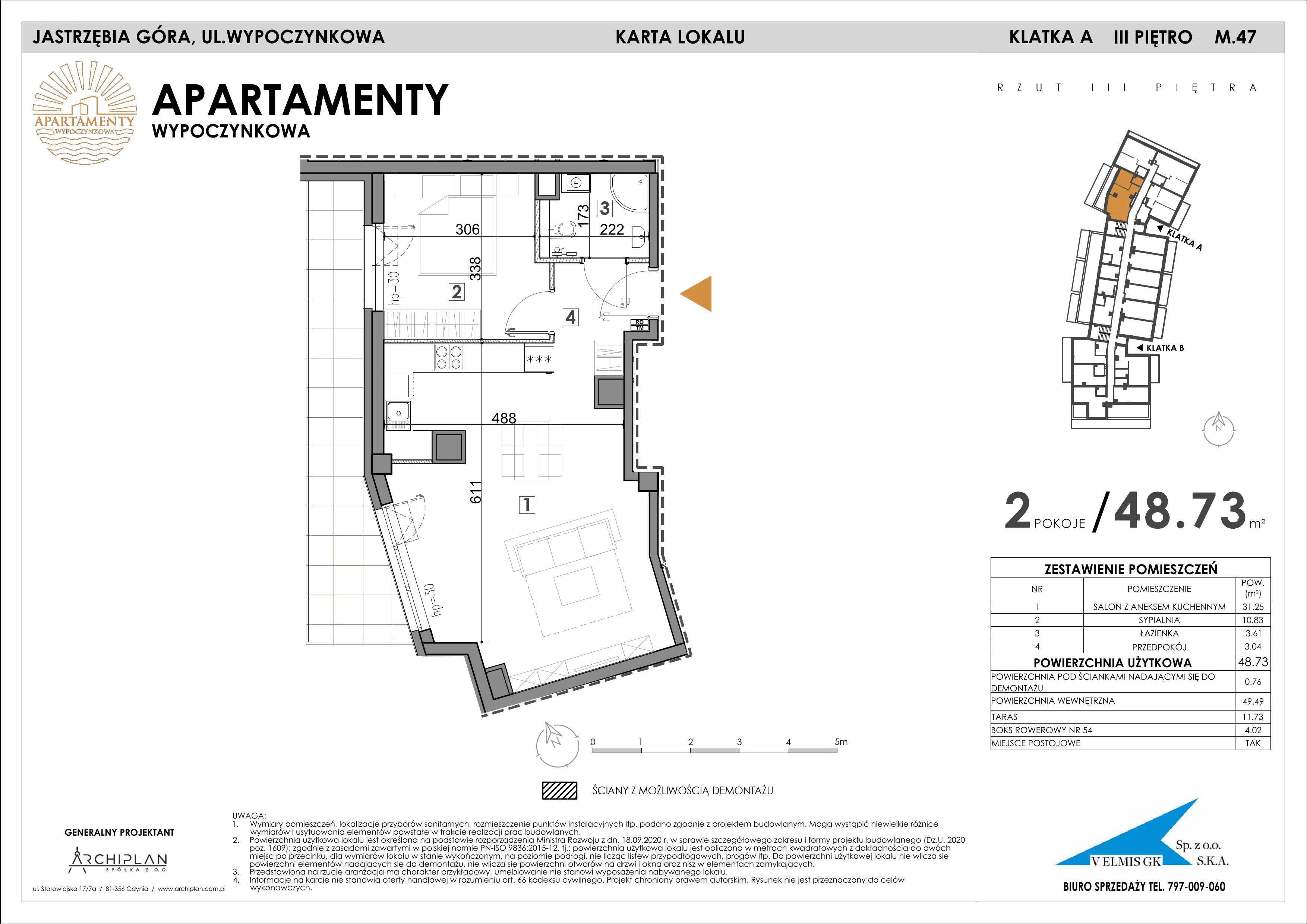 2 pokoje, apartament inwestycyjny 48,73 m², piętro 3, oferta nr MN47, Apartamenty Wypoczynkowa, Jastrzębia Góra, ul. Wypoczynkowa