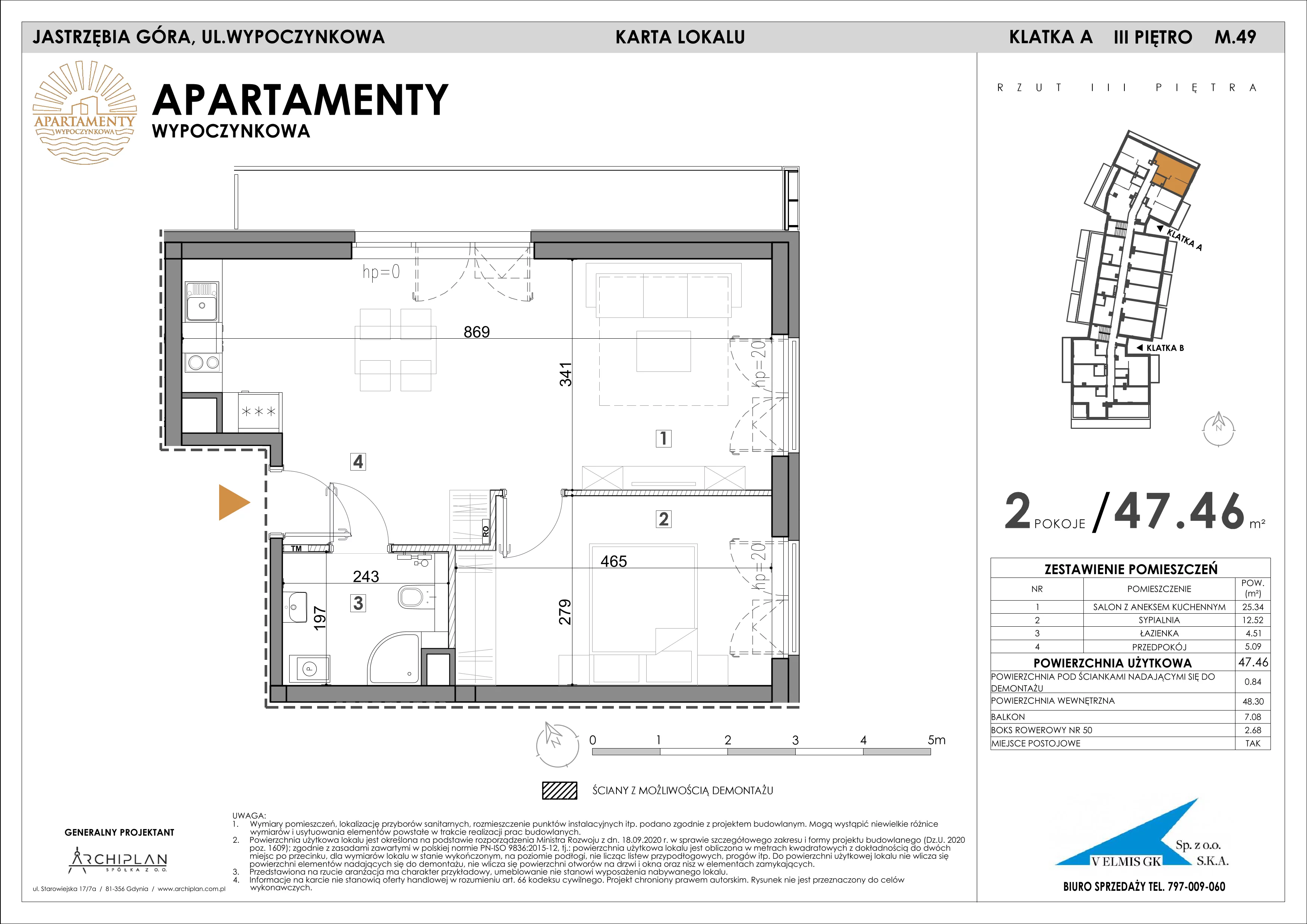 2 pokoje, apartament inwestycyjny 47,46 m², piętro 3, oferta nr MN49, Apartamenty Wypoczynkowa, Jastrzębia Góra, ul. Wypoczynkowa