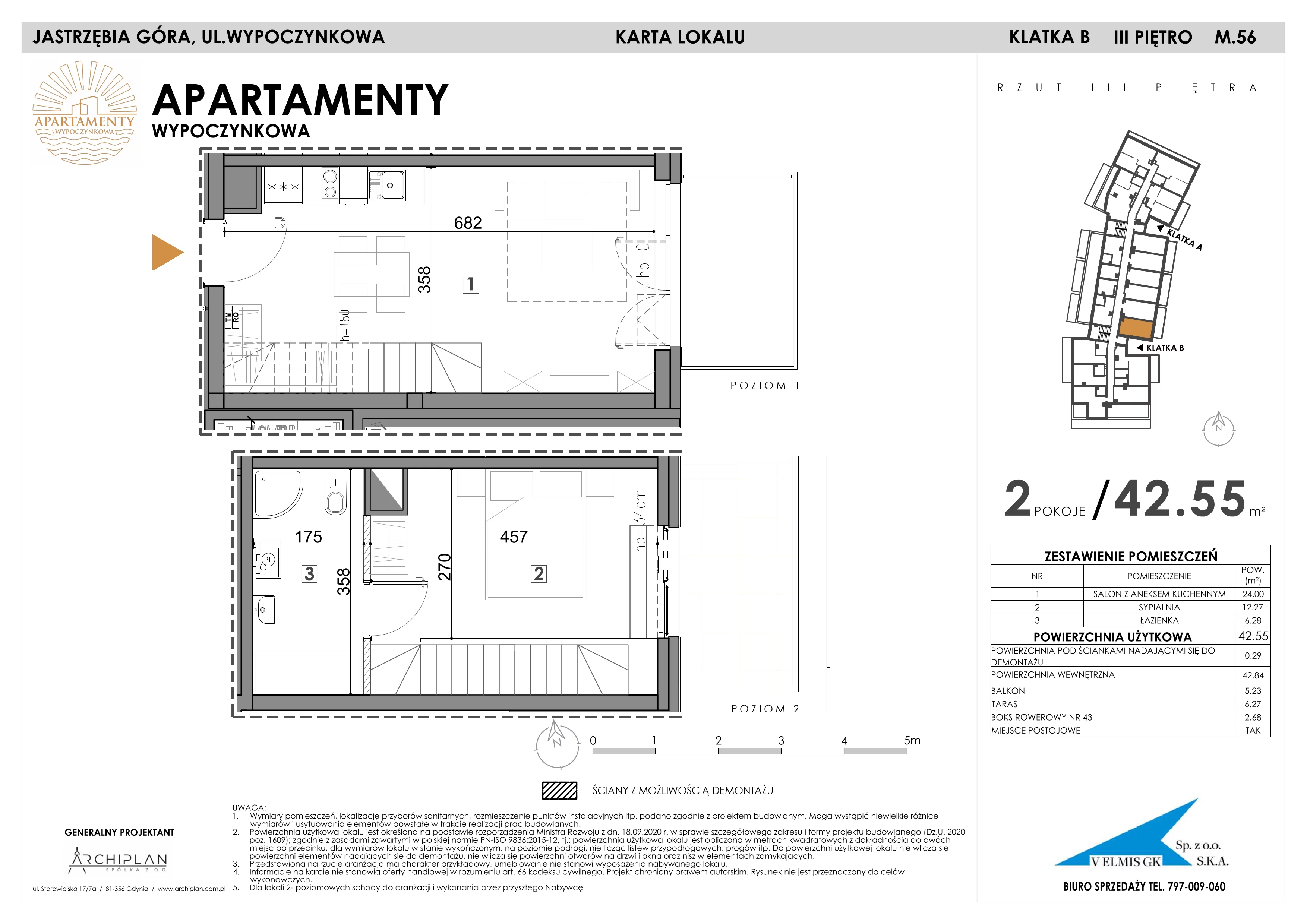2 pokoje, apartament inwestycyjny 42,55 m², piętro 3, oferta nr MN56, Apartamenty Wypoczynkowa, Jastrzębia Góra, ul. Wypoczynkowa