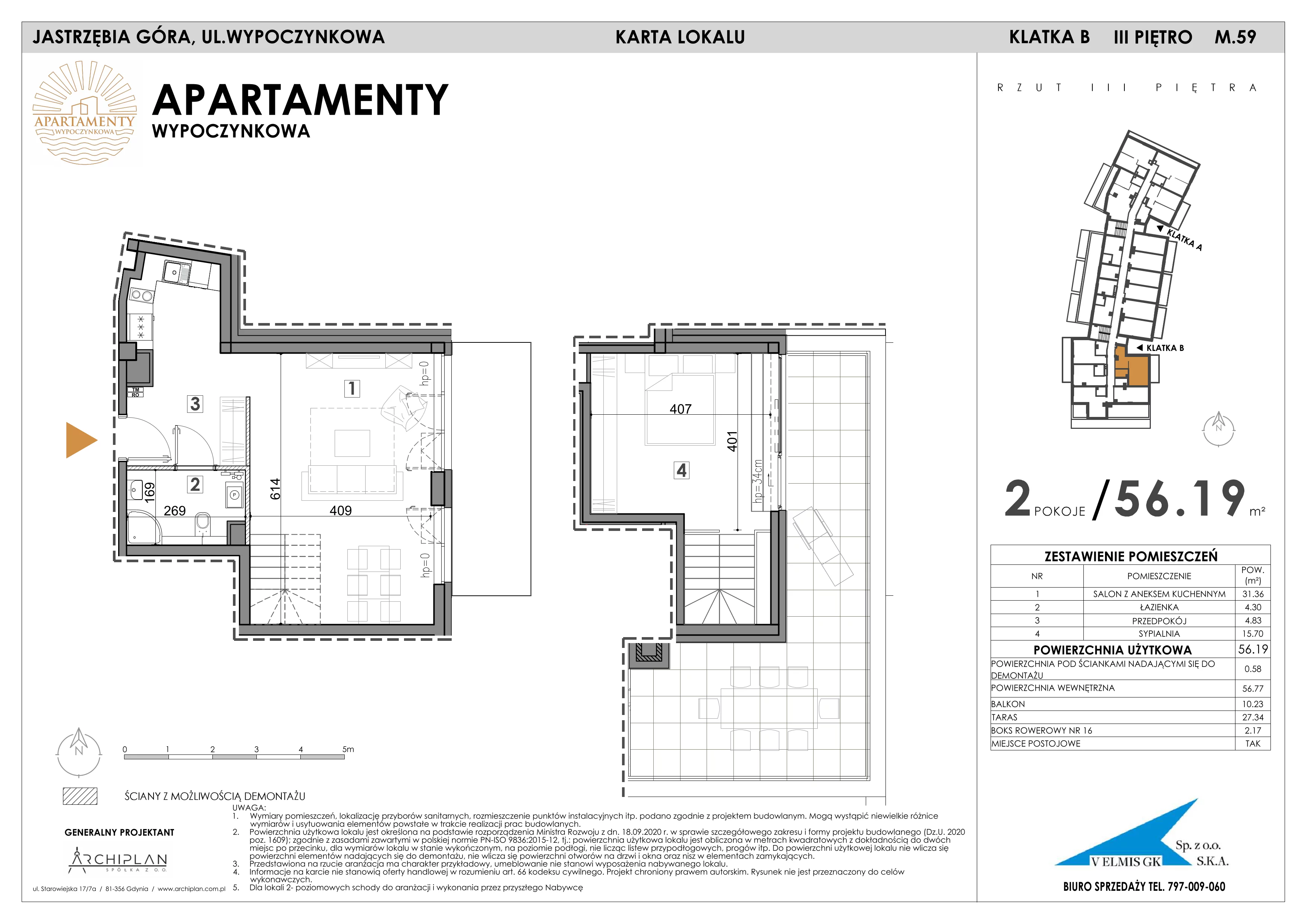 2 pokoje, apartament inwestycyjny 56,19 m², piętro 3, oferta nr MN59, Apartamenty Wypoczynkowa, Jastrzębia Góra, ul. Wypoczynkowa