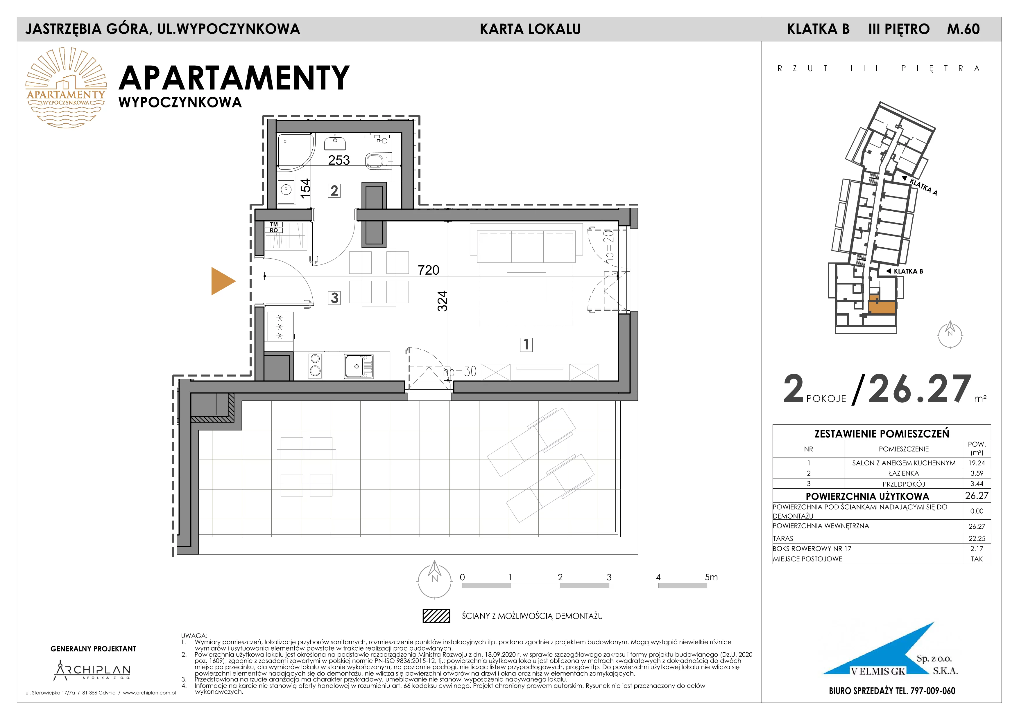 2 pokoje, apartament inwestycyjny 26,27 m², piętro 3, oferta nr MN60, Apartamenty Wypoczynkowa, Jastrzębia Góra, ul. Wypoczynkowa