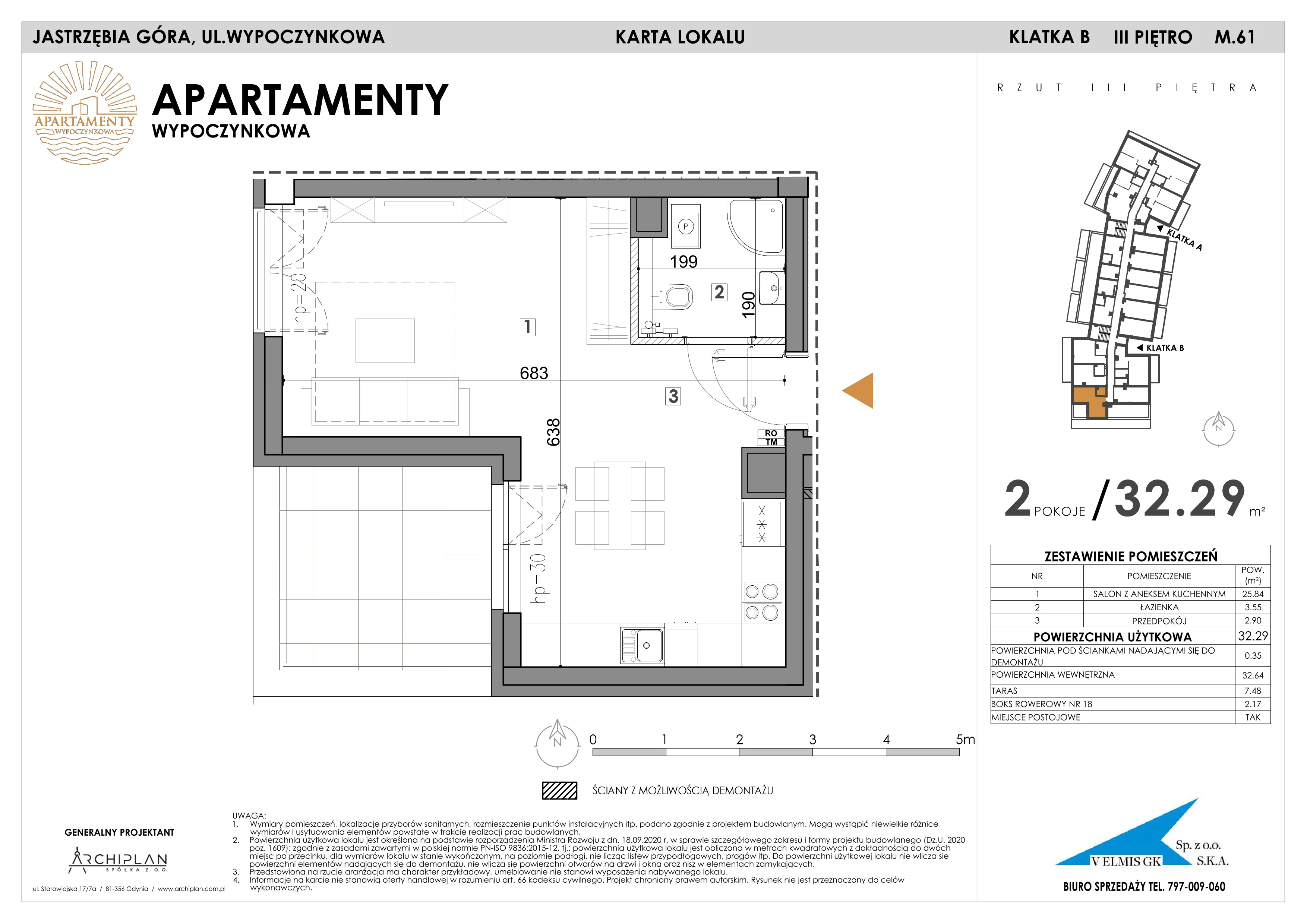 2 pokoje, apartament inwestycyjny 32,29 m², piętro 3, oferta nr MN61, Apartamenty Wypoczynkowa, Jastrzębia Góra, ul. Wypoczynkowa