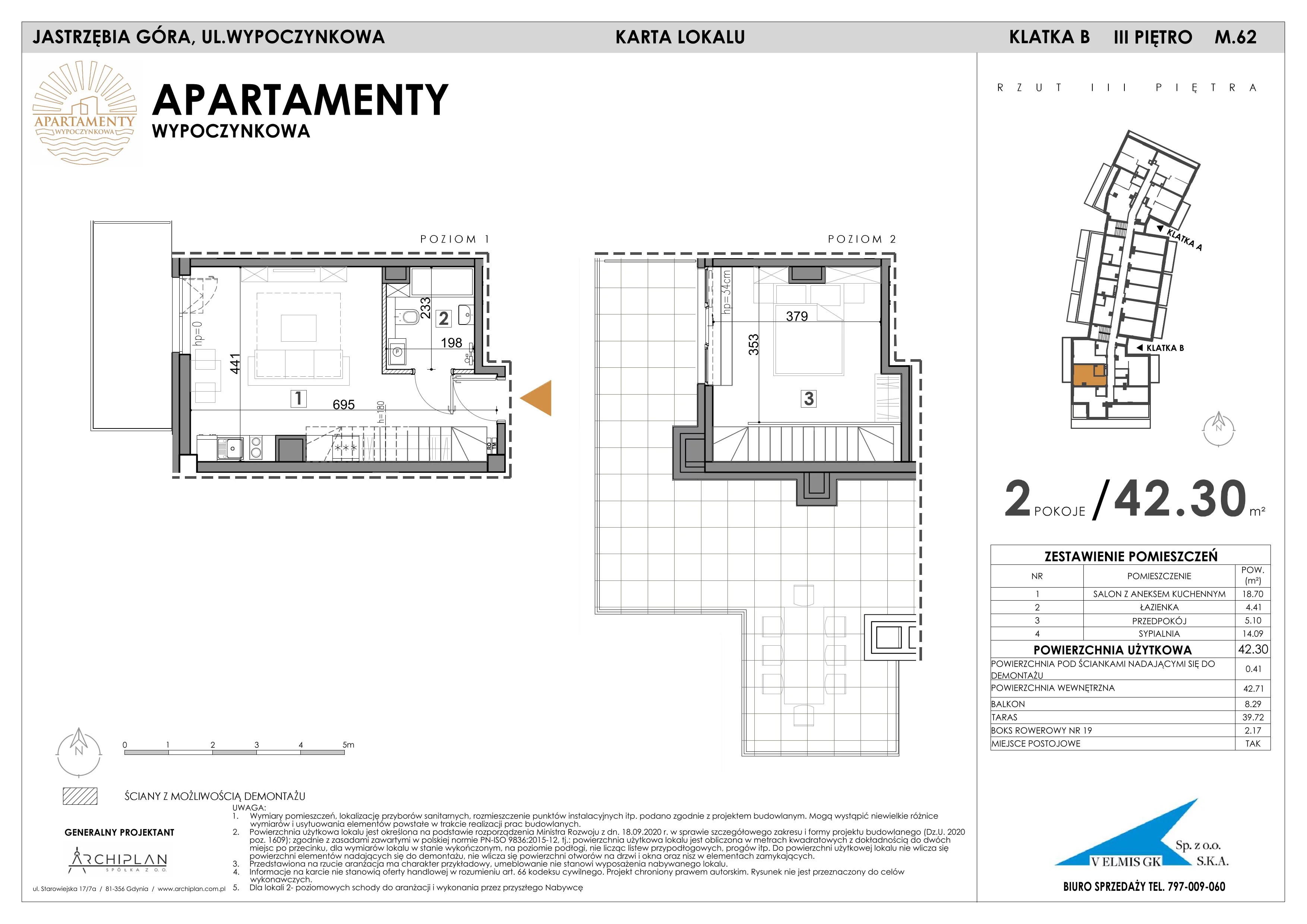 2 pokoje, apartament inwestycyjny 42,30 m², piętro 3, oferta nr MN62, Apartamenty Wypoczynkowa, Jastrzębia Góra, ul. Wypoczynkowa