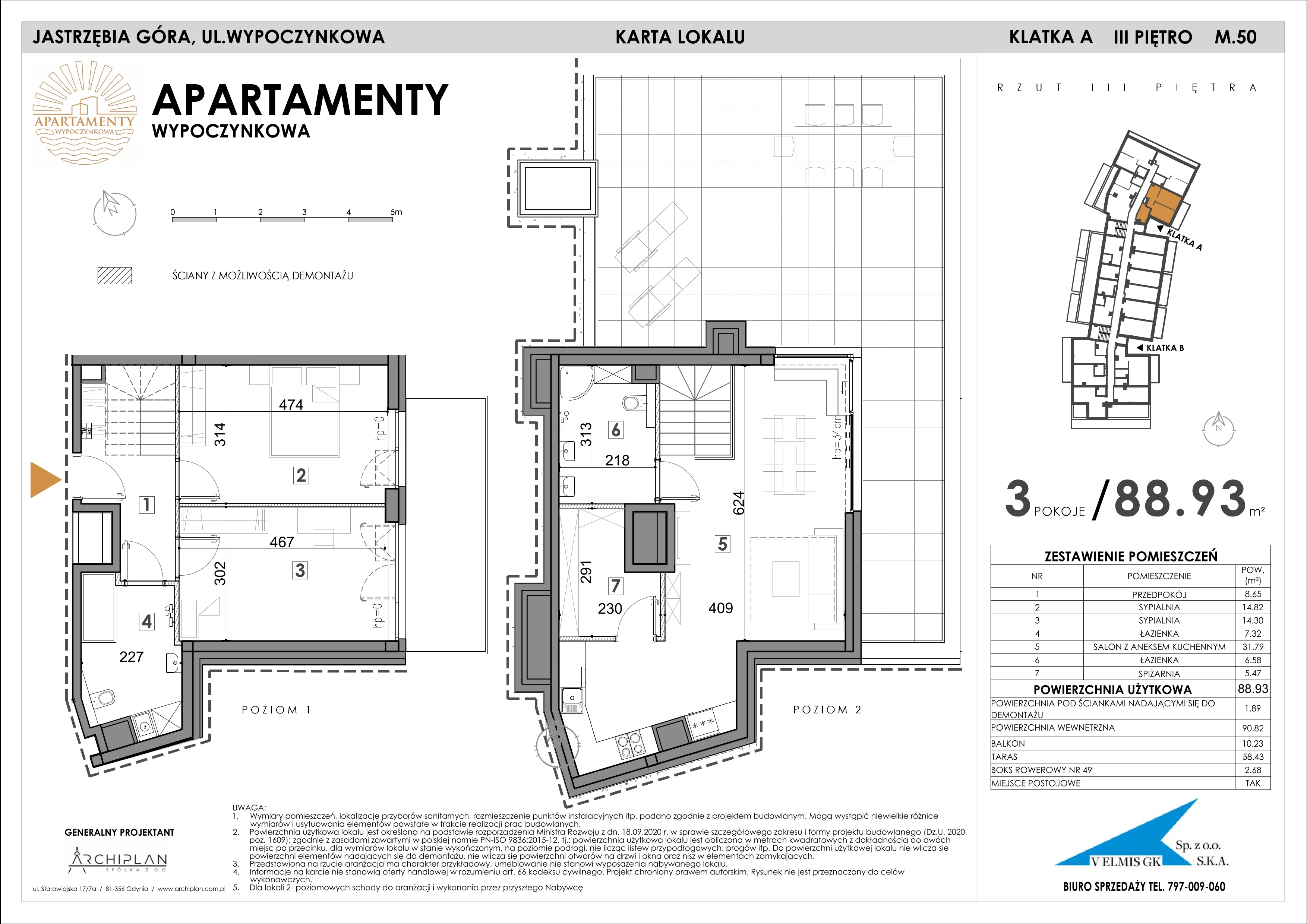 3 pokoje, apartament inwestycyjny 88,93 m², piętro 3, oferta nr MN50, Apartamenty Wypoczynkowa, Jastrzębia Góra, ul. Wypoczynkowa