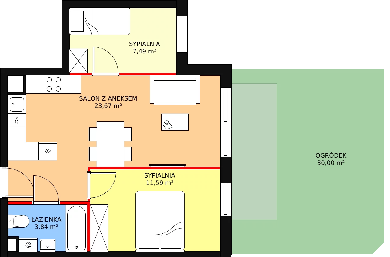 Mieszkanie 46,59 m², parter, oferta nr 1_1, Nowy Zakroczym, Zakroczym, ul. Tylna