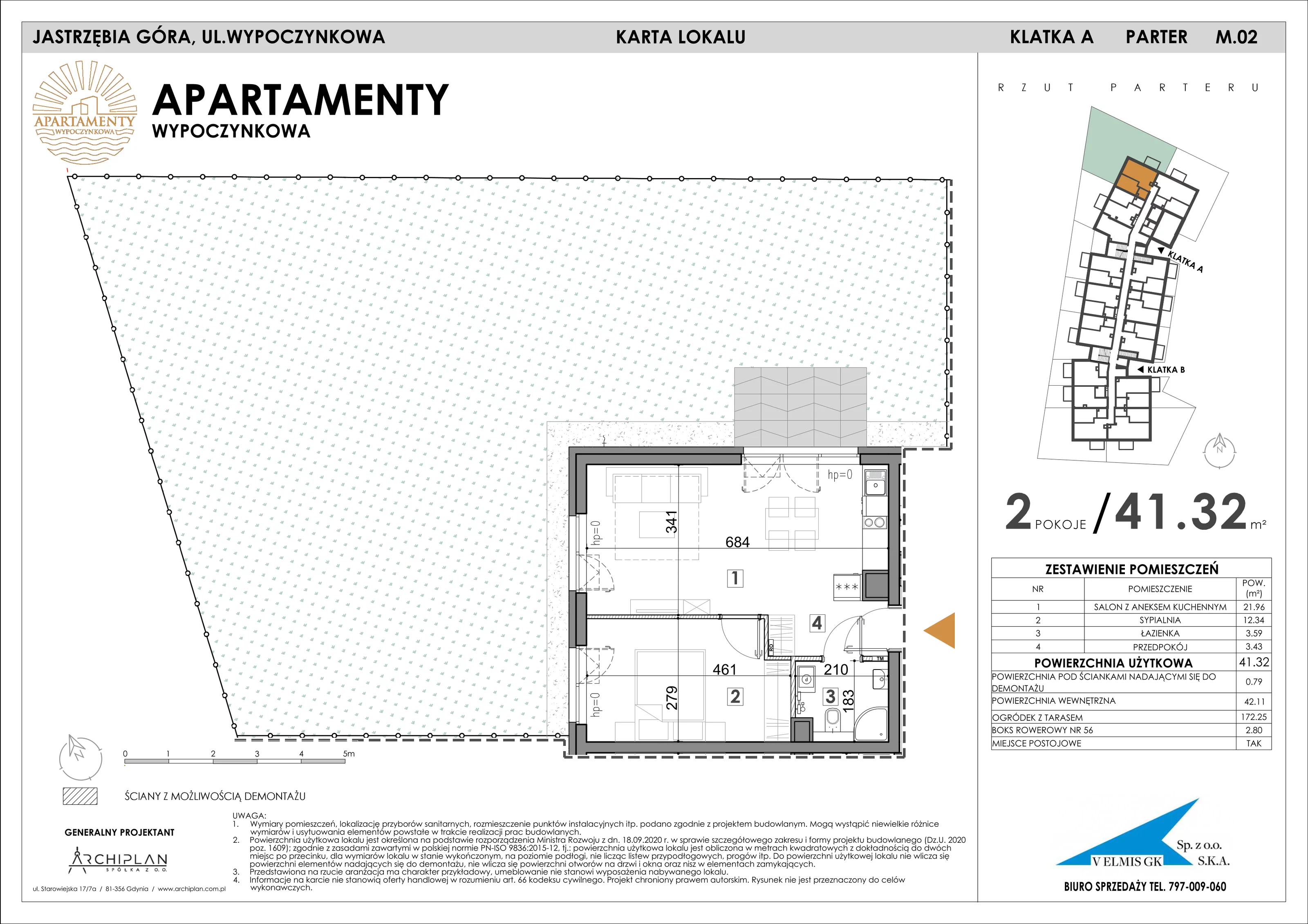 2 pokoje, apartament 41,32 m², parter, oferta nr 0.2 + boks rowerowy, Apartamenty Wypoczynkowa, Jastrzębia Góra, ul. Wypoczynkowa