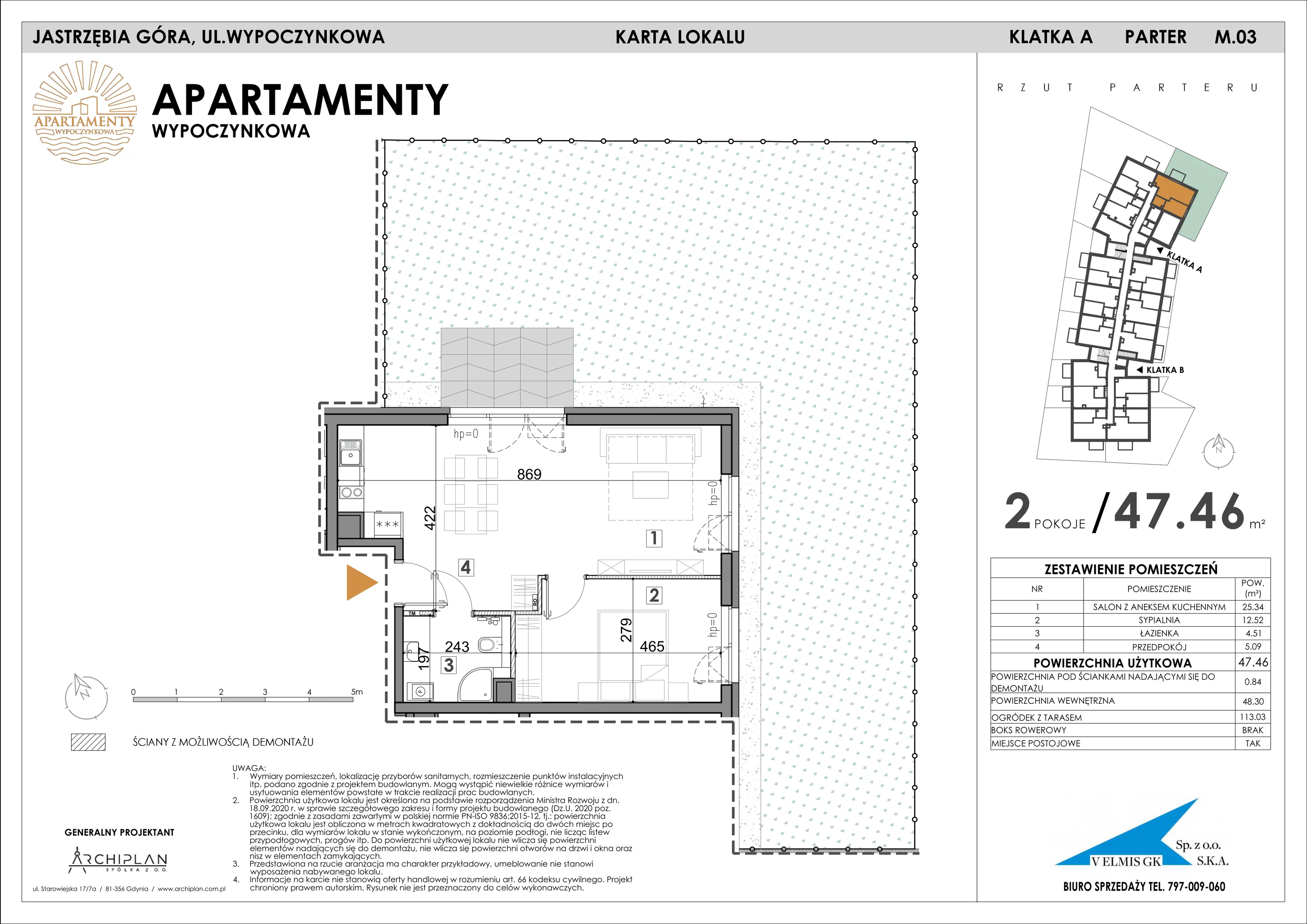 2 pokoje, apartament 47,46 m², parter, oferta nr 0.3 , Apartamenty Wypoczynkowa, Jastrzębia Góra, ul. Wypoczynkowa