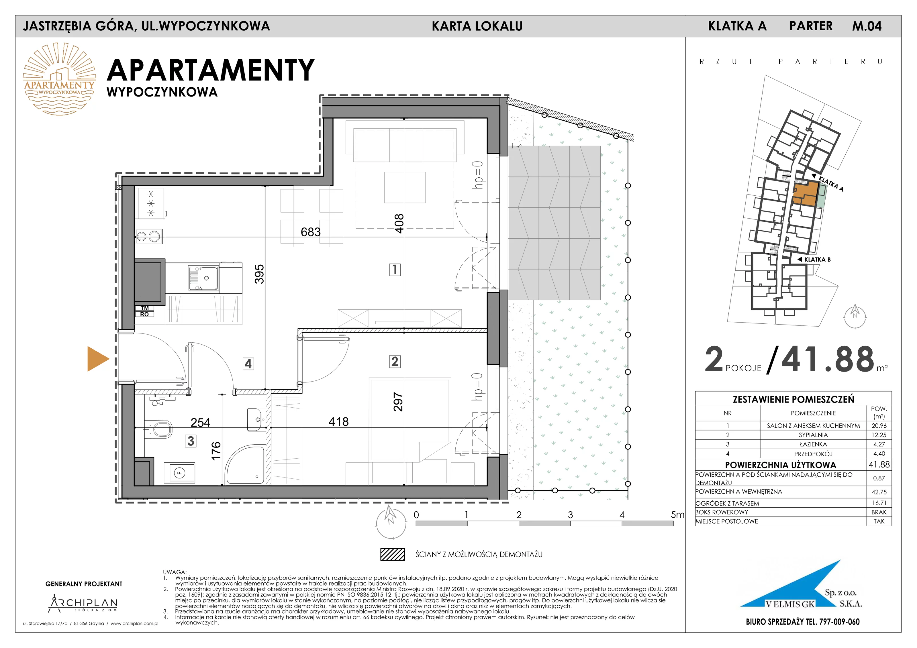 2 pokoje, apartament 41,88 m², parter, oferta nr 0.4 , Apartamenty Wypoczynkowa, Jastrzębia Góra, ul. Wypoczynkowa