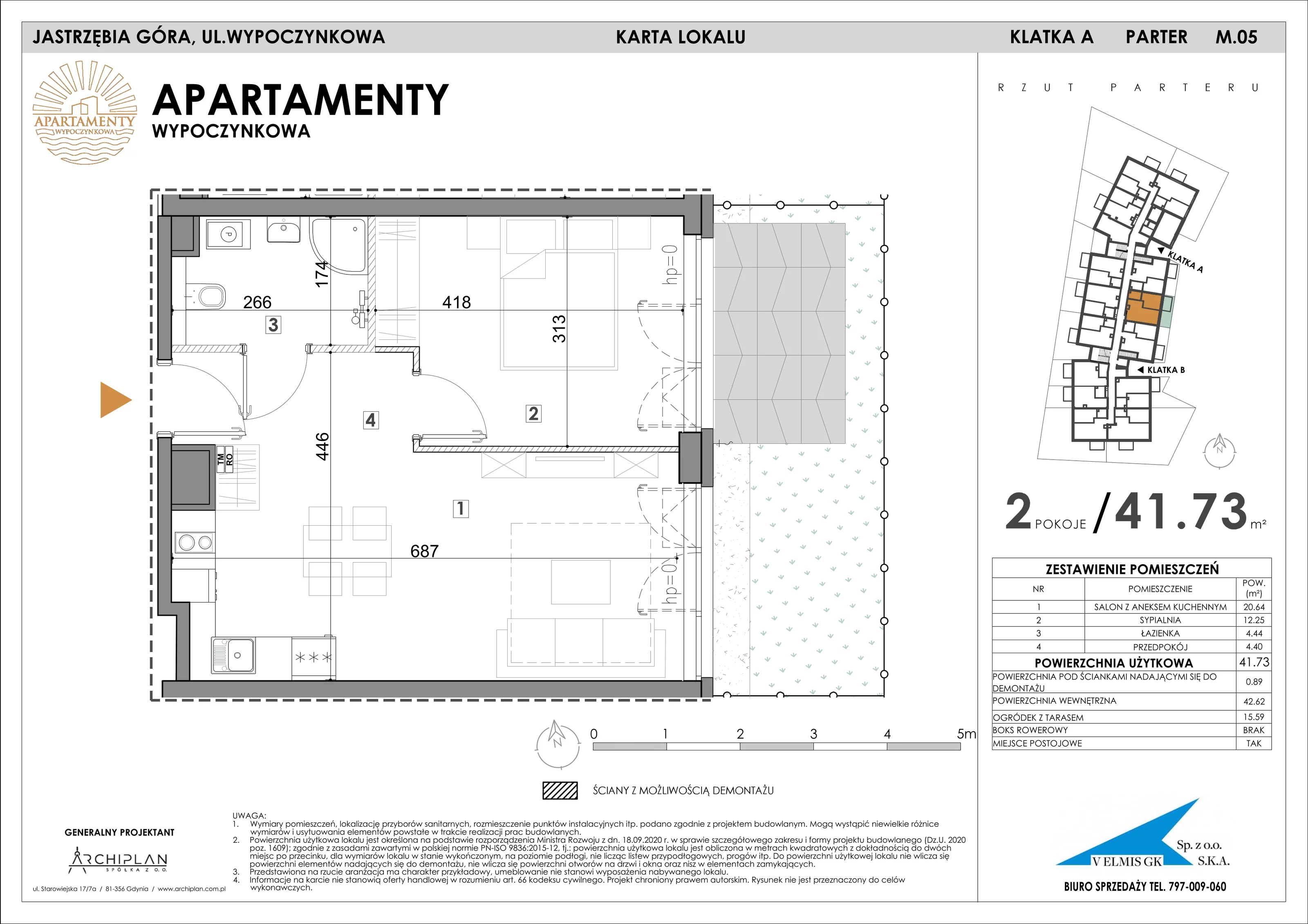 2 pokoje, apartament 41,73 m², parter, oferta nr 0.5 , Apartamenty Wypoczynkowa, Jastrzębia Góra, ul. Wypoczynkowa