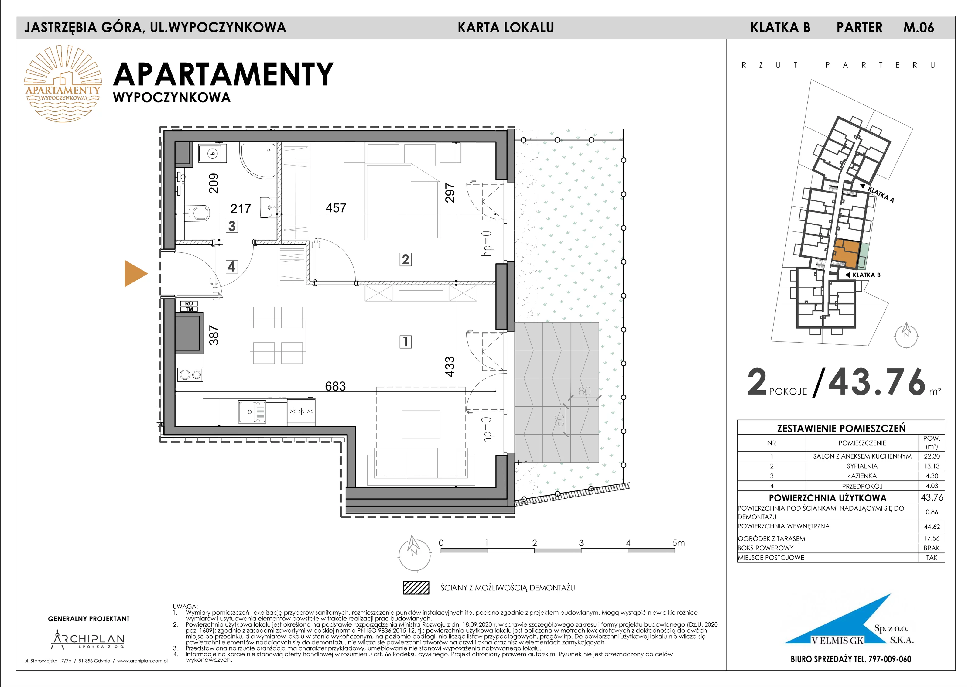 2 pokoje, apartament 43,76 m², parter, oferta nr 0.6 , Apartamenty Wypoczynkowa, Jastrzębia Góra, ul. Wypoczynkowa