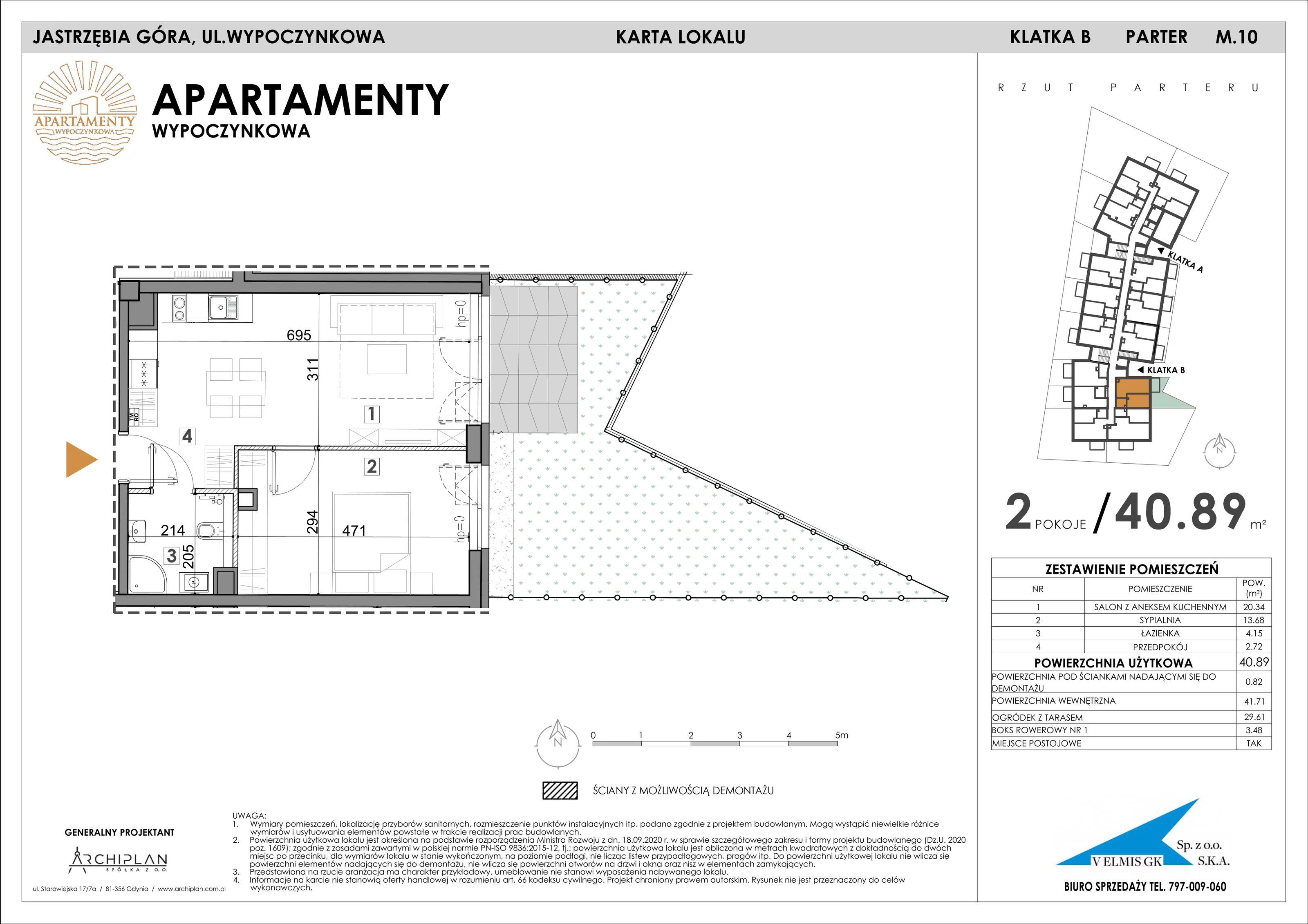 2 pokoje, apartament 40,89 m², parter, oferta nr 0.10 + boks rowerowy, Apartamenty Wypoczynkowa, Jastrzębia Góra, ul. Wypoczynkowa