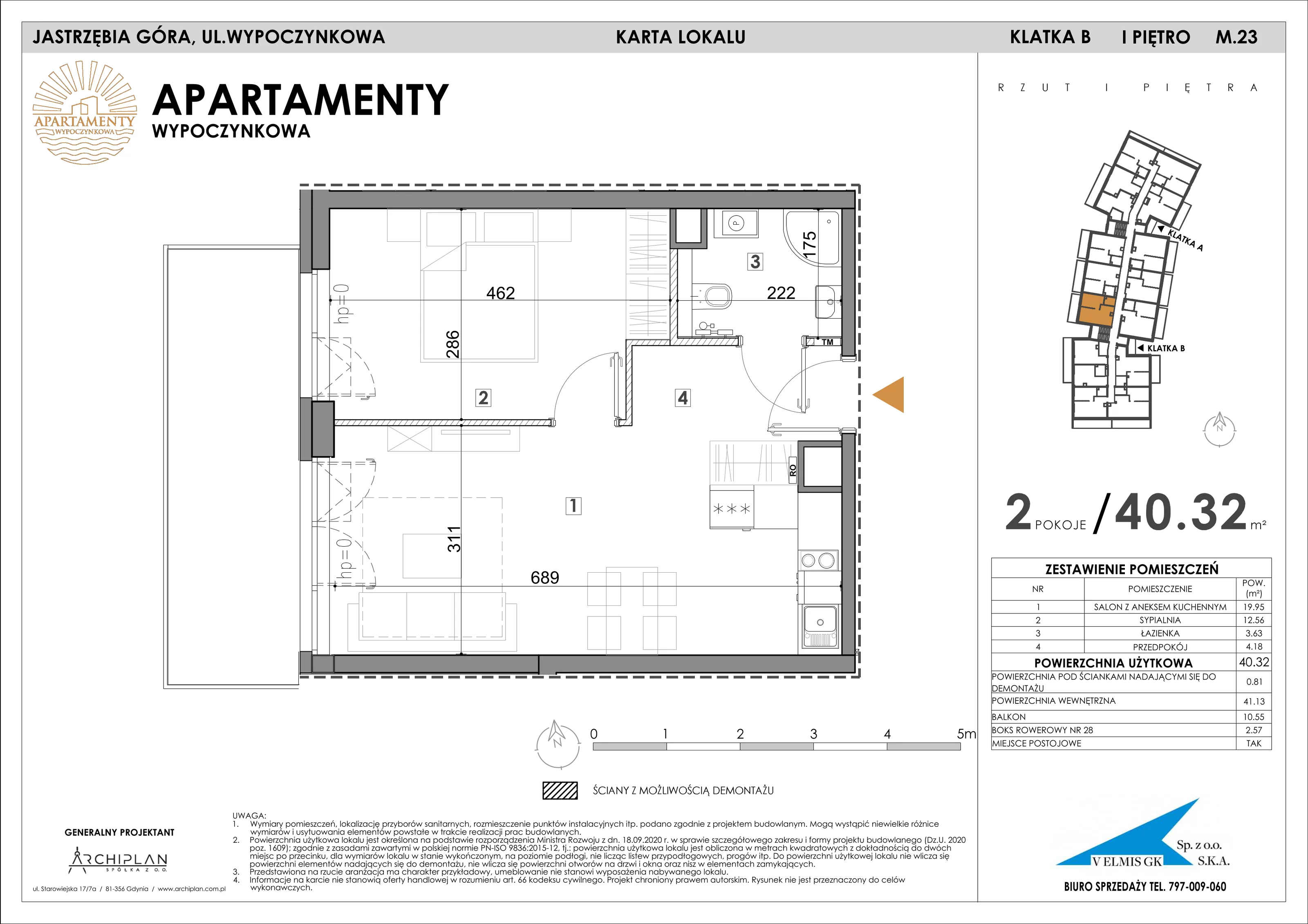 2 pokoje, apartament 40,32 m², piętro 1, oferta nr 1.23 + boks rowerowy, Apartamenty Wypoczynkowa, Jastrzębia Góra, ul. Wypoczynkowa
