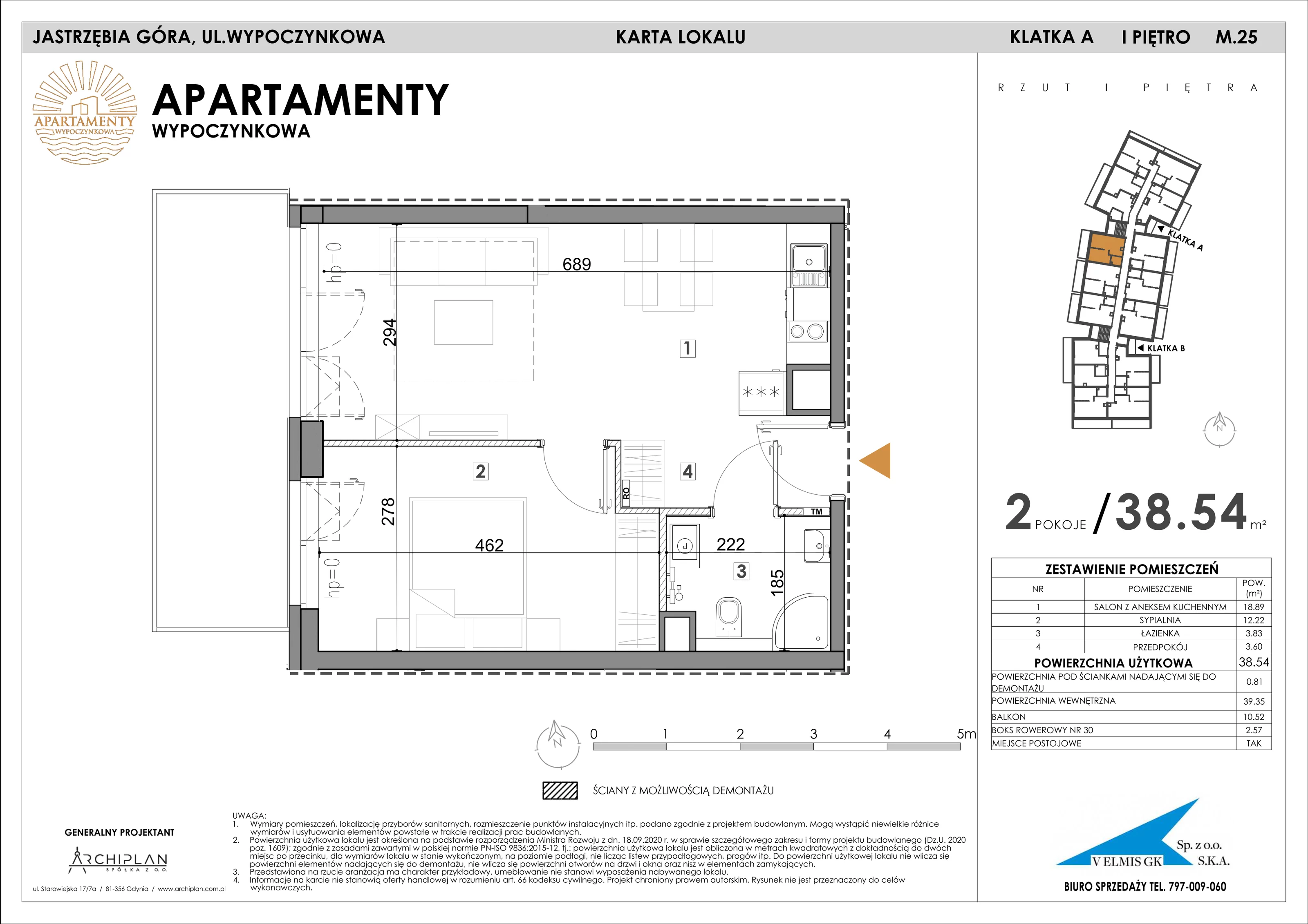 2 pokoje, apartament 38,54 m², piętro 1, oferta nr 1.25 + boks rowerowy, Apartamenty Wypoczynkowa, Jastrzębia Góra, ul. Wypoczynkowa