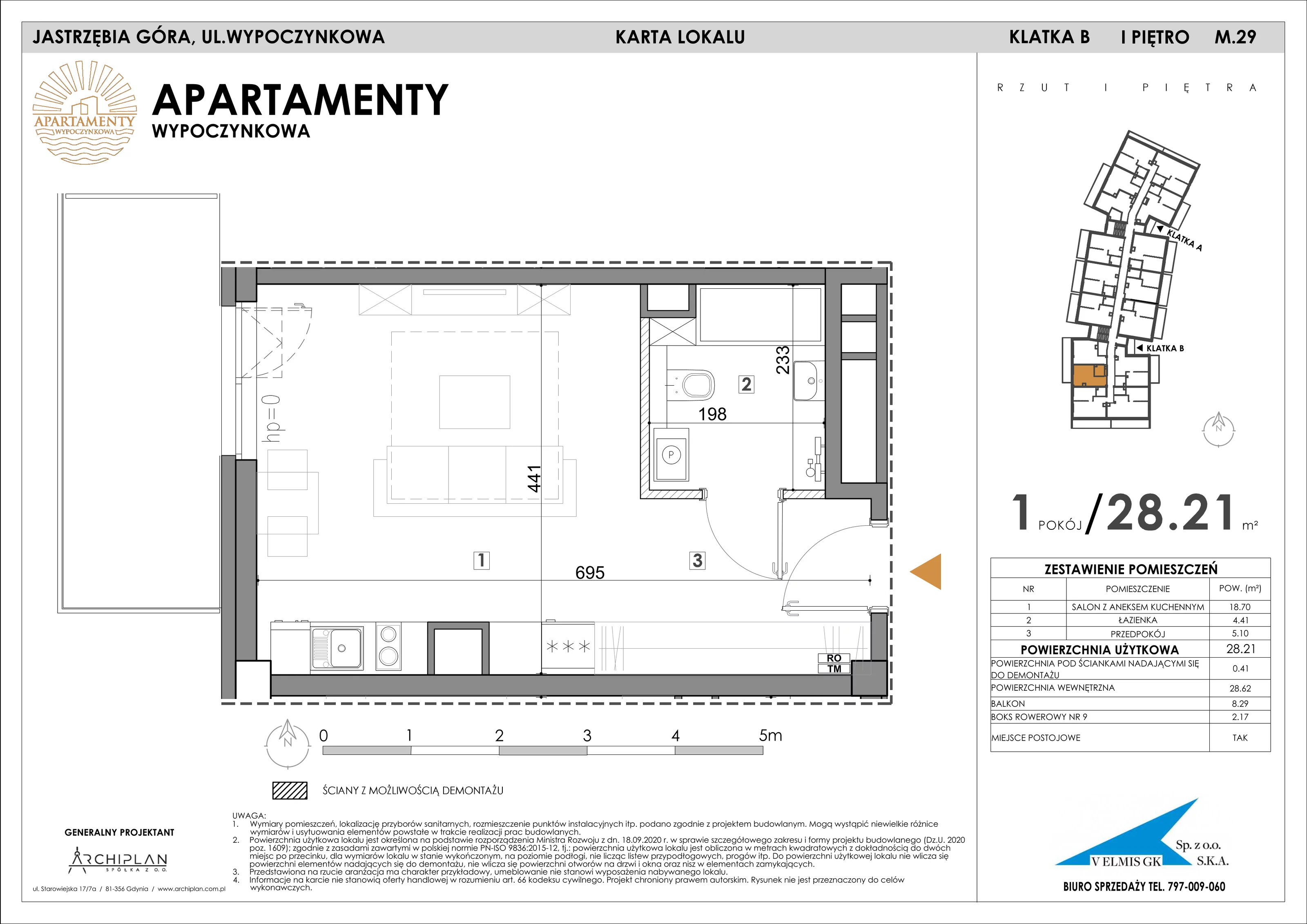 1 pokój, apartament 28,21 m², piętro 1, oferta nr 1.29 + boks rowerowy, Apartamenty Wypoczynkowa, Jastrzębia Góra, ul. Wypoczynkowa
