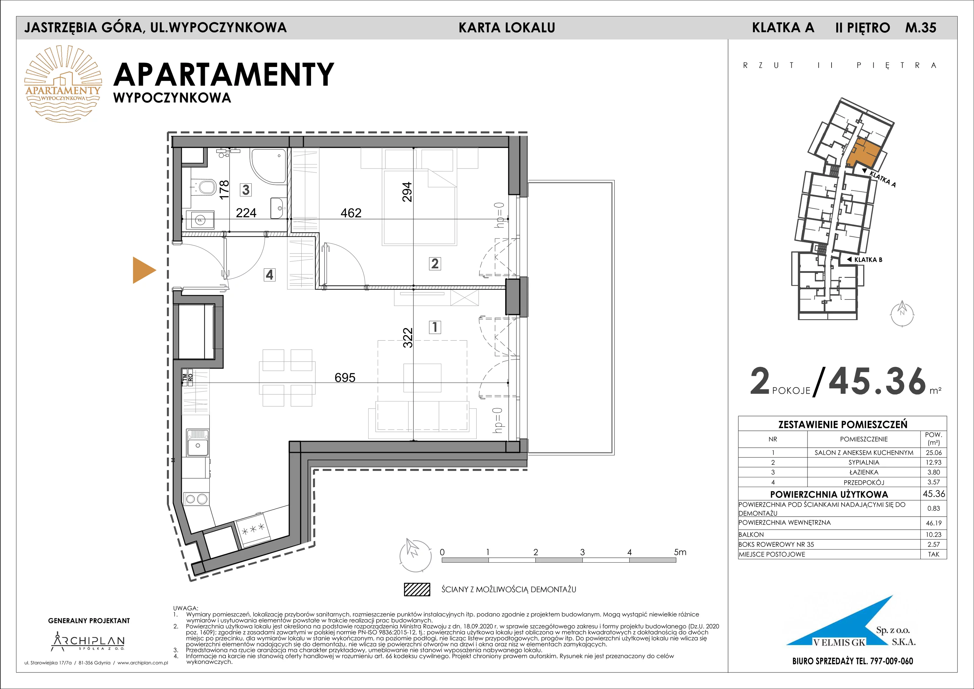 2 pokoje, apartament 45,36 m², piętro 2, oferta nr 2.35 + boks rowerowy, Apartamenty Wypoczynkowa, Jastrzębia Góra, ul. Wypoczynkowa