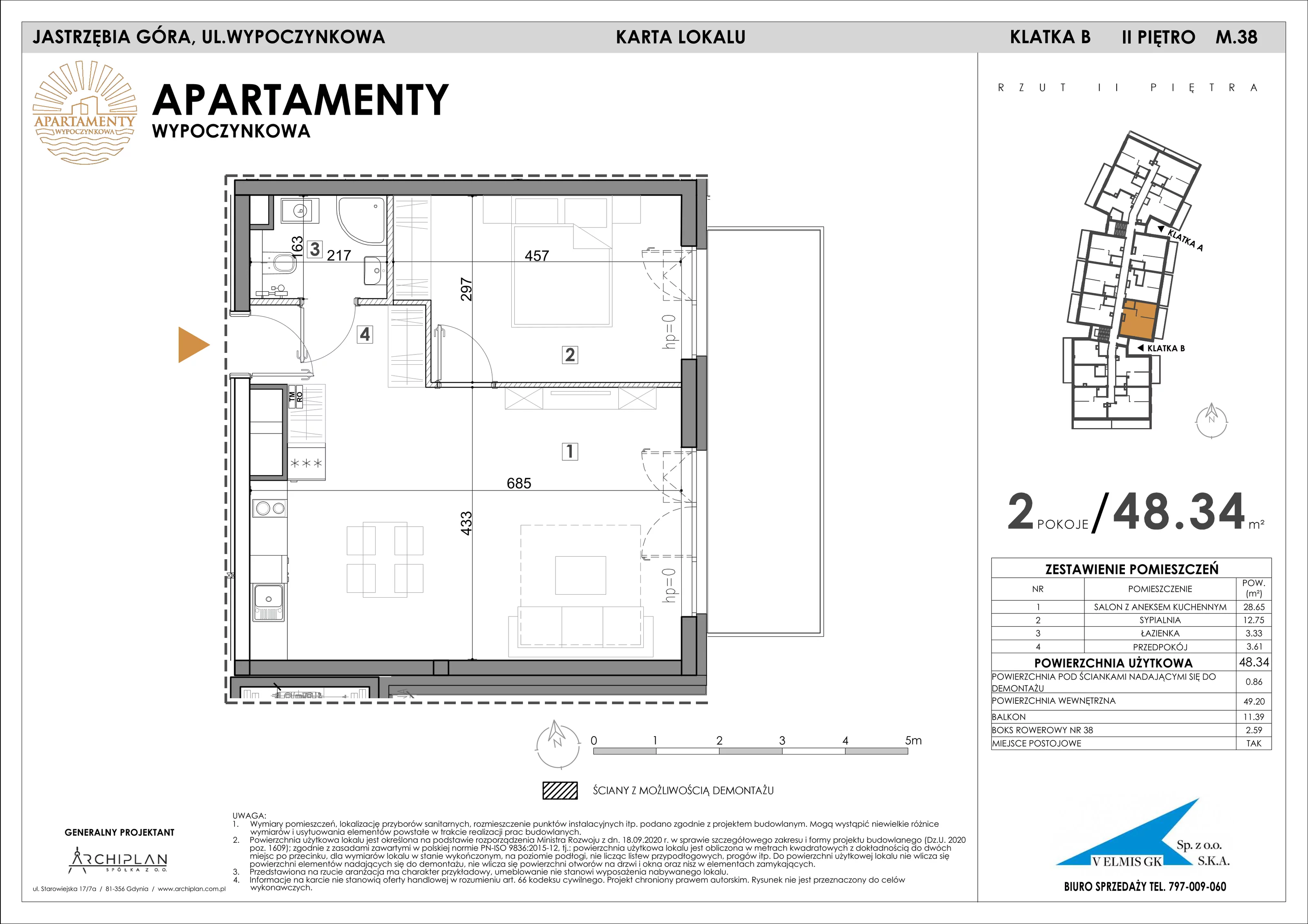 2 pokoje, apartament 48,34 m², piętro 2, oferta nr 2.38 + boks rowerowy, Apartamenty Wypoczynkowa, Jastrzębia Góra, ul. Wypoczynkowa
