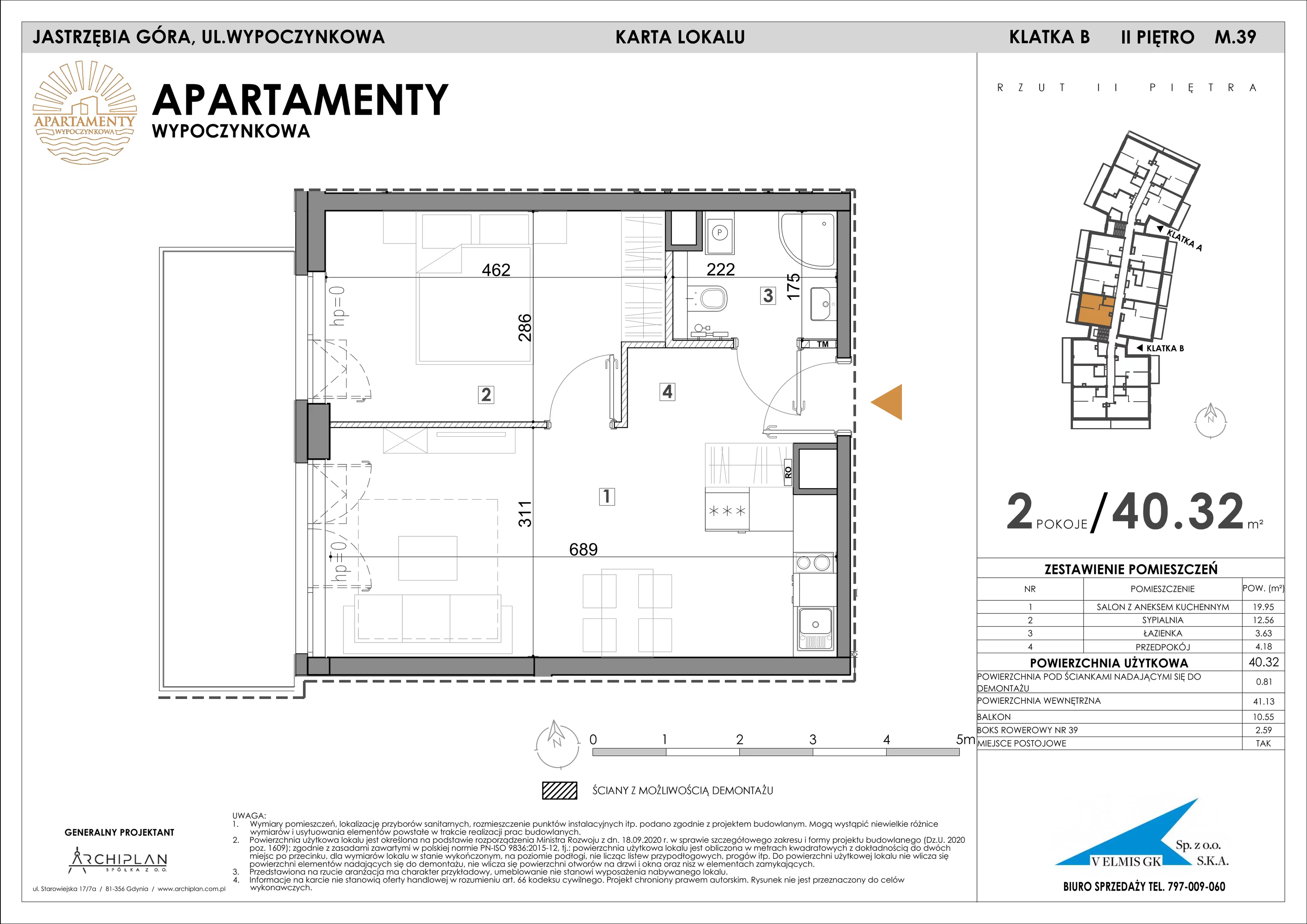 2 pokoje, apartament 40,32 m², piętro 2, oferta nr 2.39 + boks rowerowy, Apartamenty Wypoczynkowa, Jastrzębia Góra, ul. Wypoczynkowa