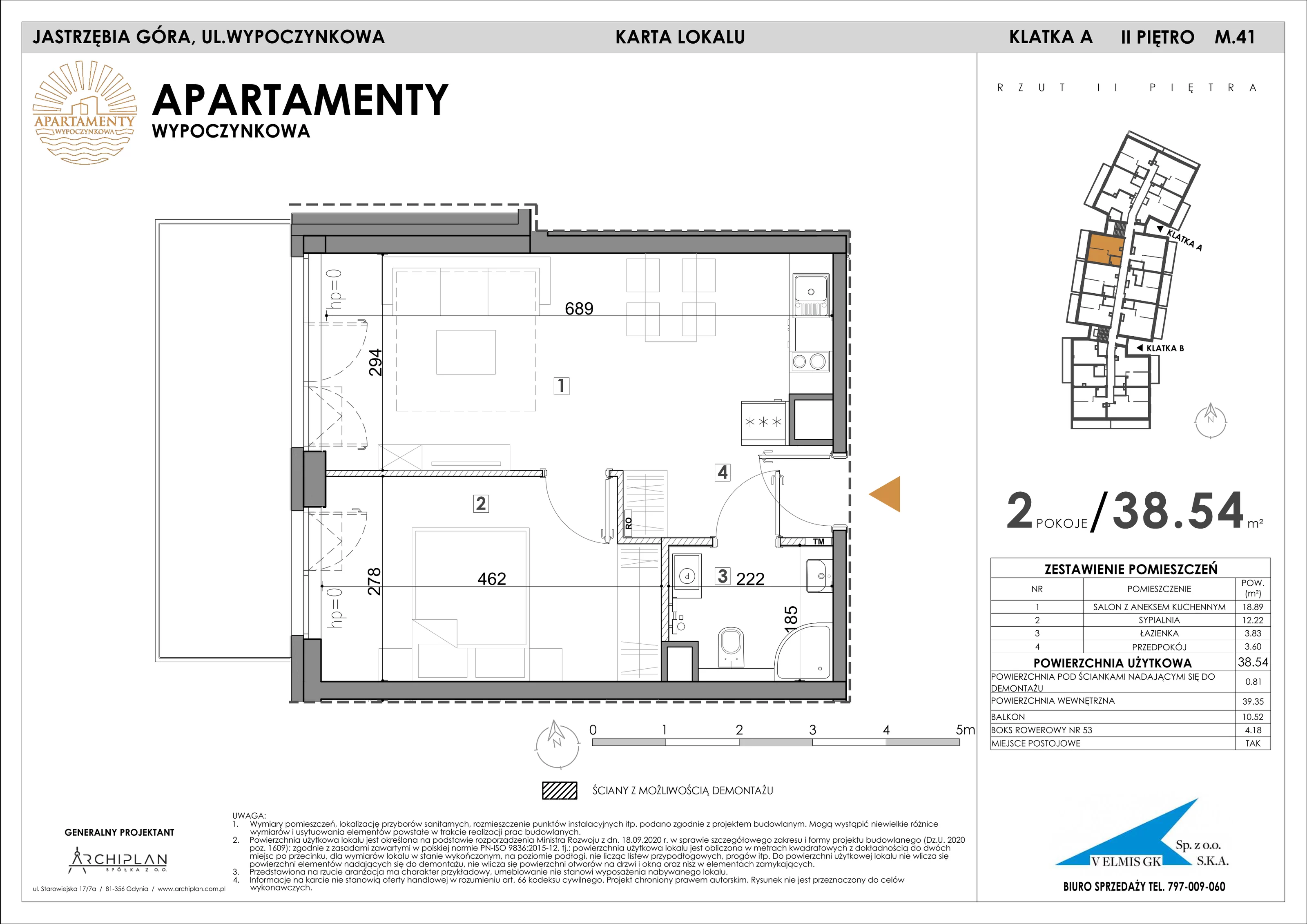 2 pokoje, apartament 38,54 m², piętro 2, oferta nr 2.41 + boks rowerowy, Apartamenty Wypoczynkowa, Jastrzębia Góra, ul. Wypoczynkowa