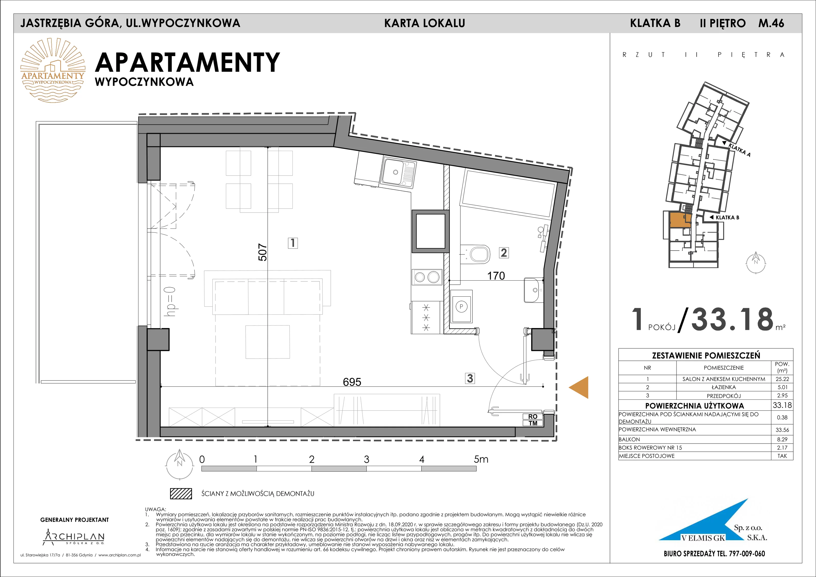 2 pokoje, apartament 33,18 m², piętro 2, oferta nr 2.46 + boks rowerowy, Apartamenty Wypoczynkowa, Jastrzębia Góra, ul. Wypoczynkowa