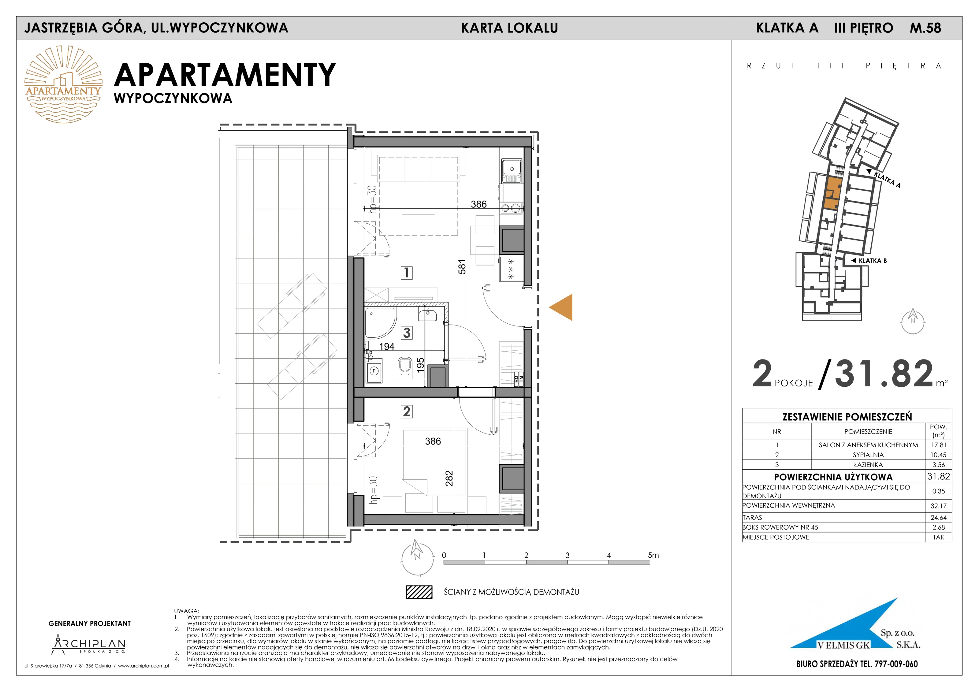 2 pokoje, apartament 31,82 m², piętro 3, oferta nr 3.58 + boks rowerowy, Apartamenty Wypoczynkowa, Jastrzębia Góra, ul. Wypoczynkowa
