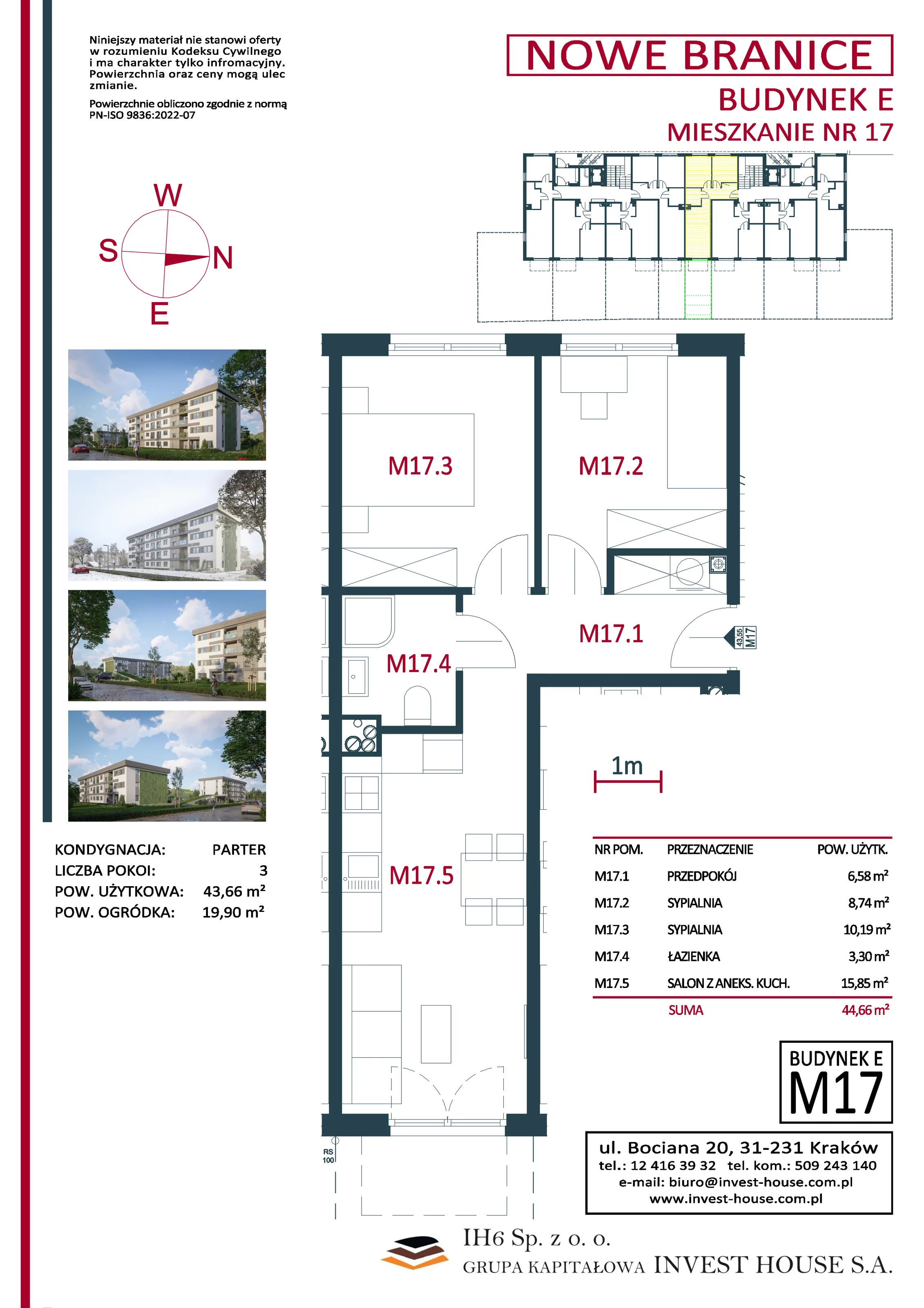Mieszkanie 44,66 m², parter, oferta nr M17, Nowe Branice – Etap I, Kraków, Nowa Huta, Branice, ul. Szymańskiego