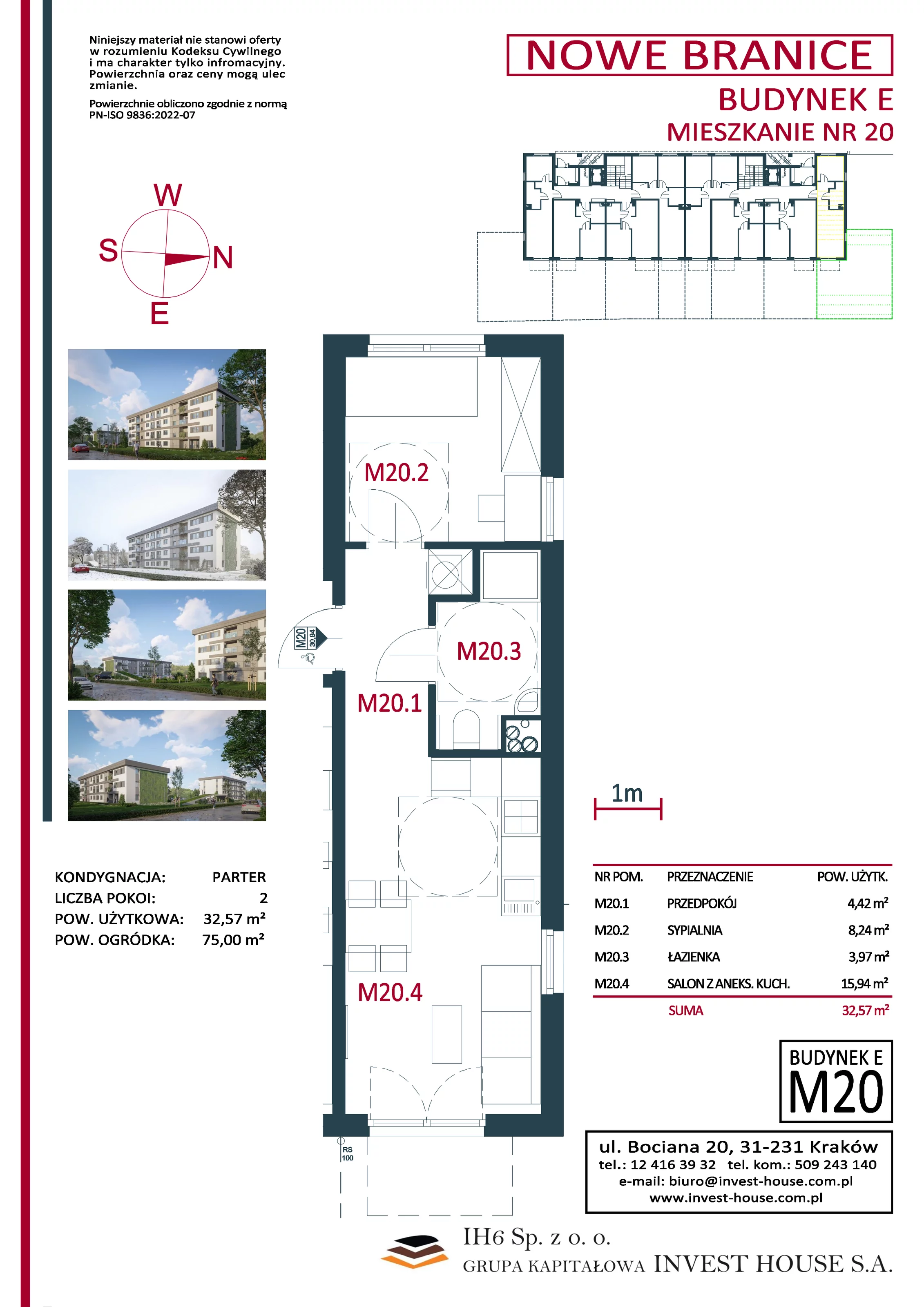 Mieszkanie 32,57 m², parter, oferta nr M20, Nowe Branice – Etap I, Kraków, Nowa Huta, Branice, ul. Szymańskiego