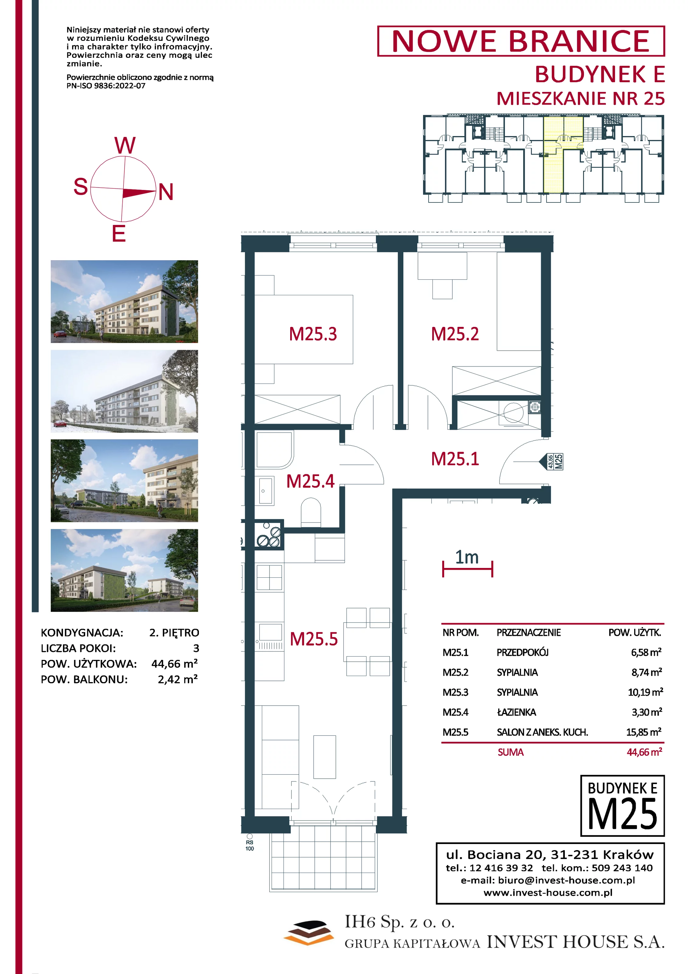 Mieszkanie 44,66 m², piętro 2, oferta nr M25, Nowe Branice – Etap I, Kraków, Nowa Huta, Branice, ul. Szymańskiego