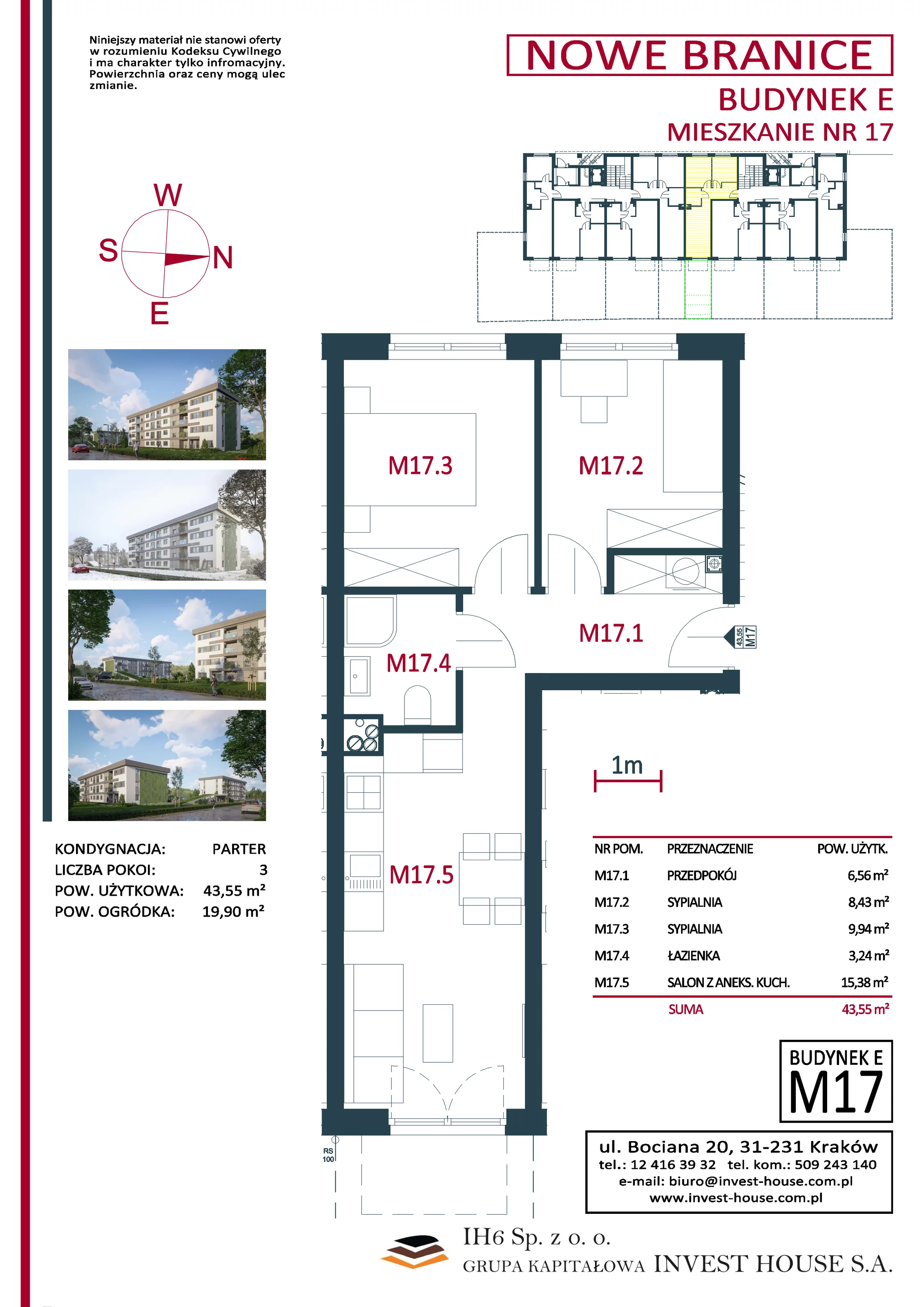 Mieszkanie 43,55 m², parter, oferta nr M17, Nowe Branice – Etap I, Kraków, Nowa Huta, Branice, ul. Szymańskiego