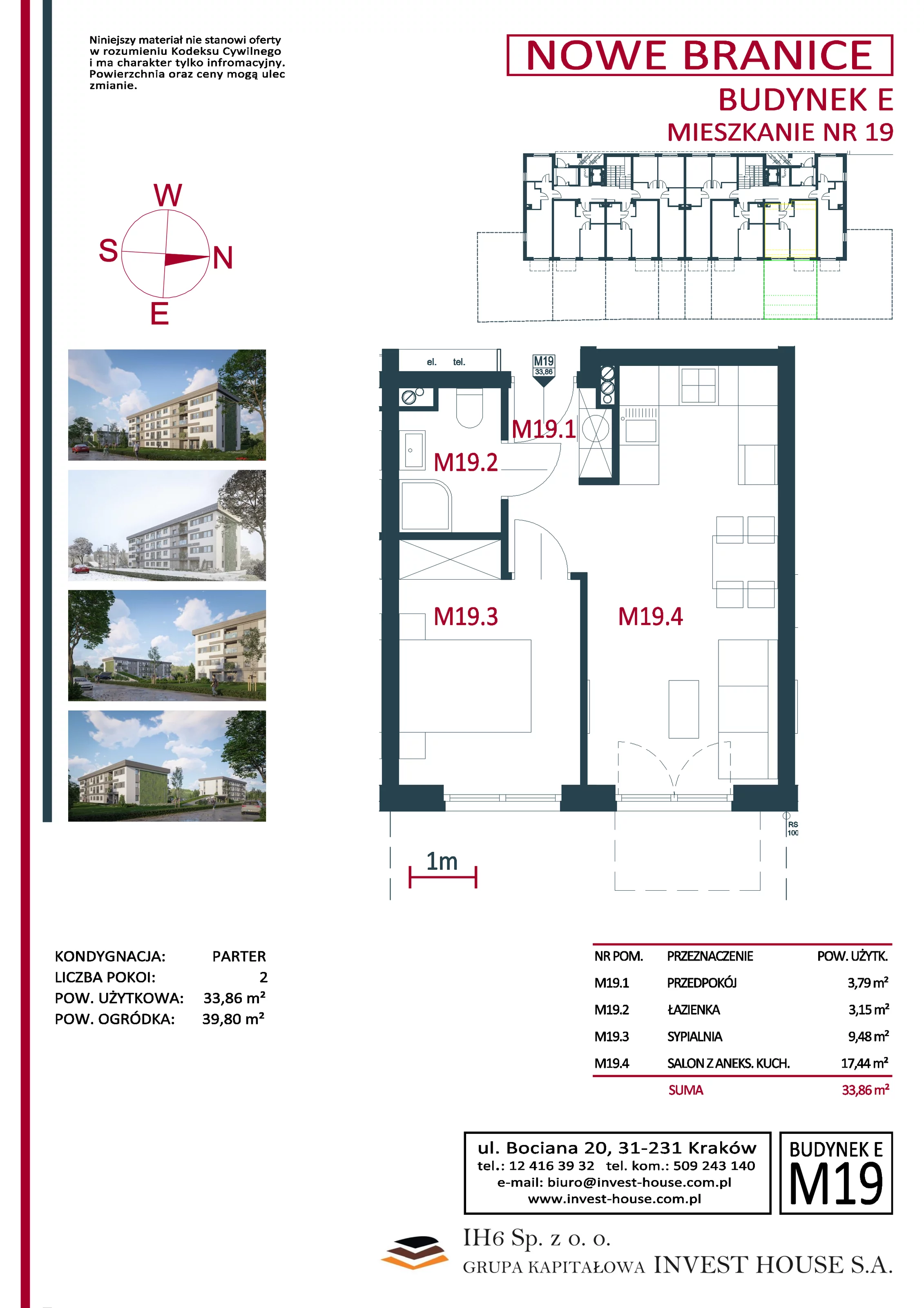 Mieszkanie 33,86 m², parter, oferta nr M19, Nowe Branice – Etap I, Kraków, Nowa Huta, Branice, ul. Szymańskiego