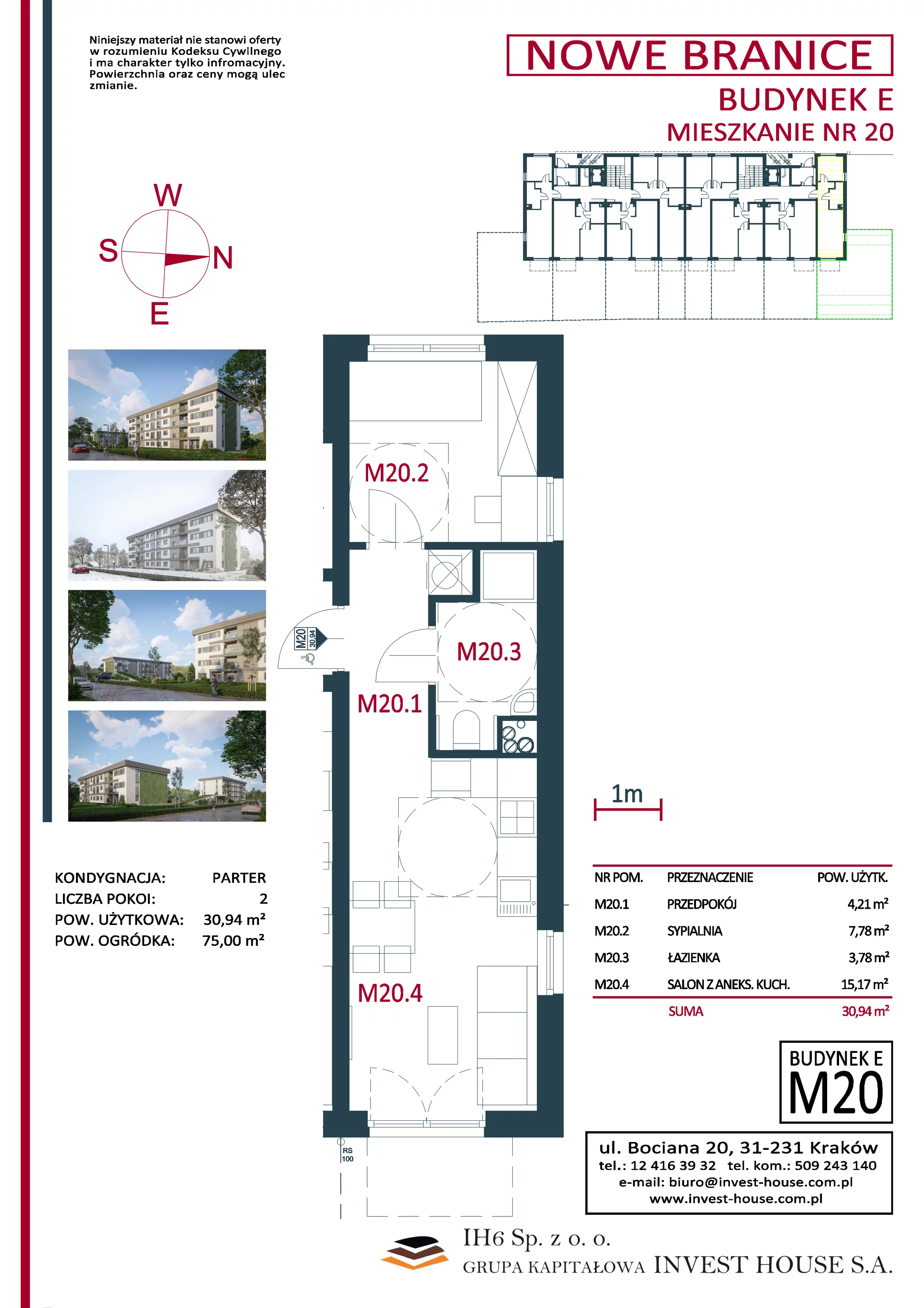 Mieszkanie 30,97 m², parter, oferta nr M20, Nowe Branice – Etap I, Kraków, Nowa Huta, Branice, ul. Szymańskiego