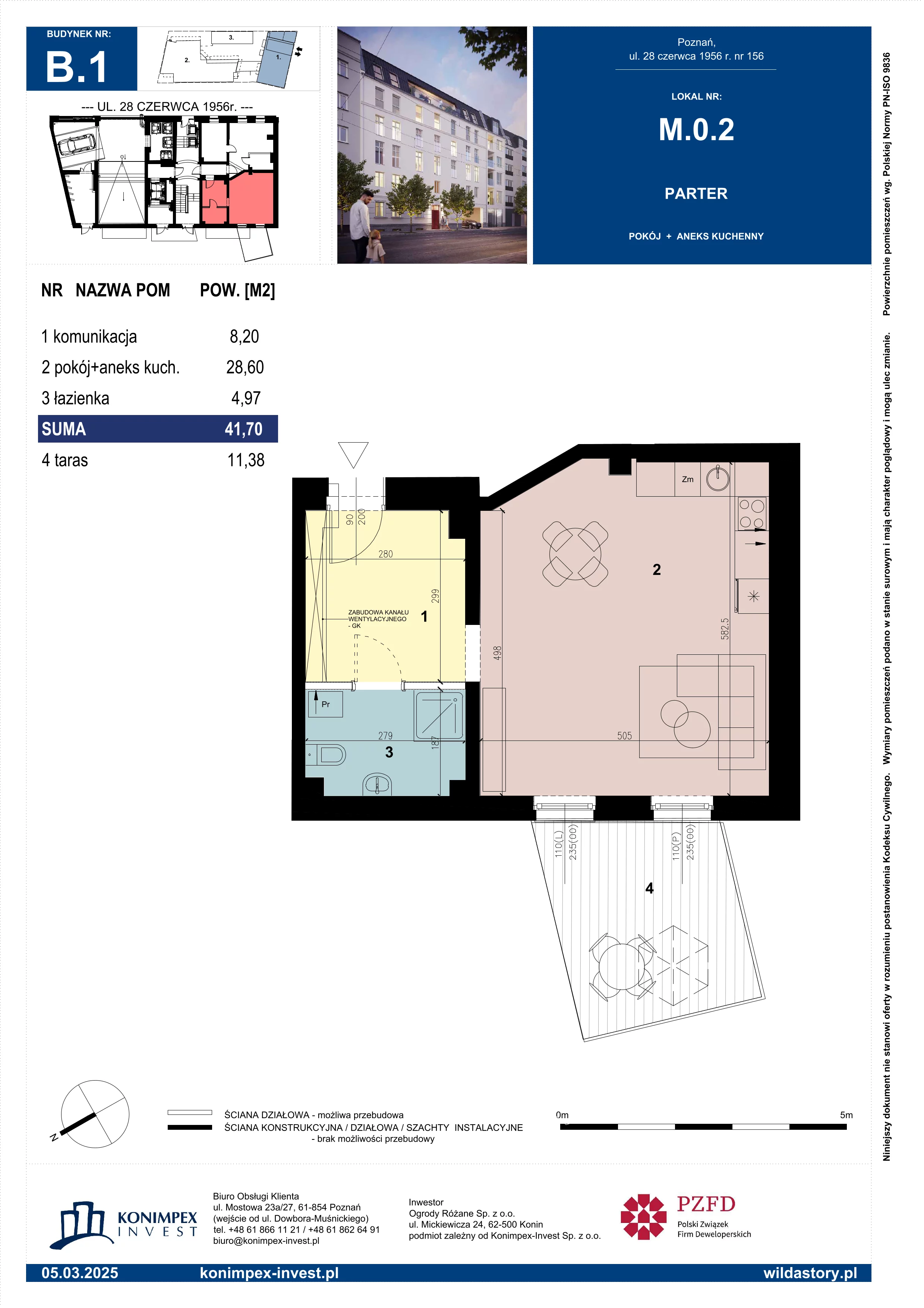 1 pokój, mieszkanie 41,70 m², parter, oferta nr WS-B1-LM-M.0.2, Wilda Story, Poznań, Wilda, Wilda, ul. 28 Czerwca 1956 r. 156