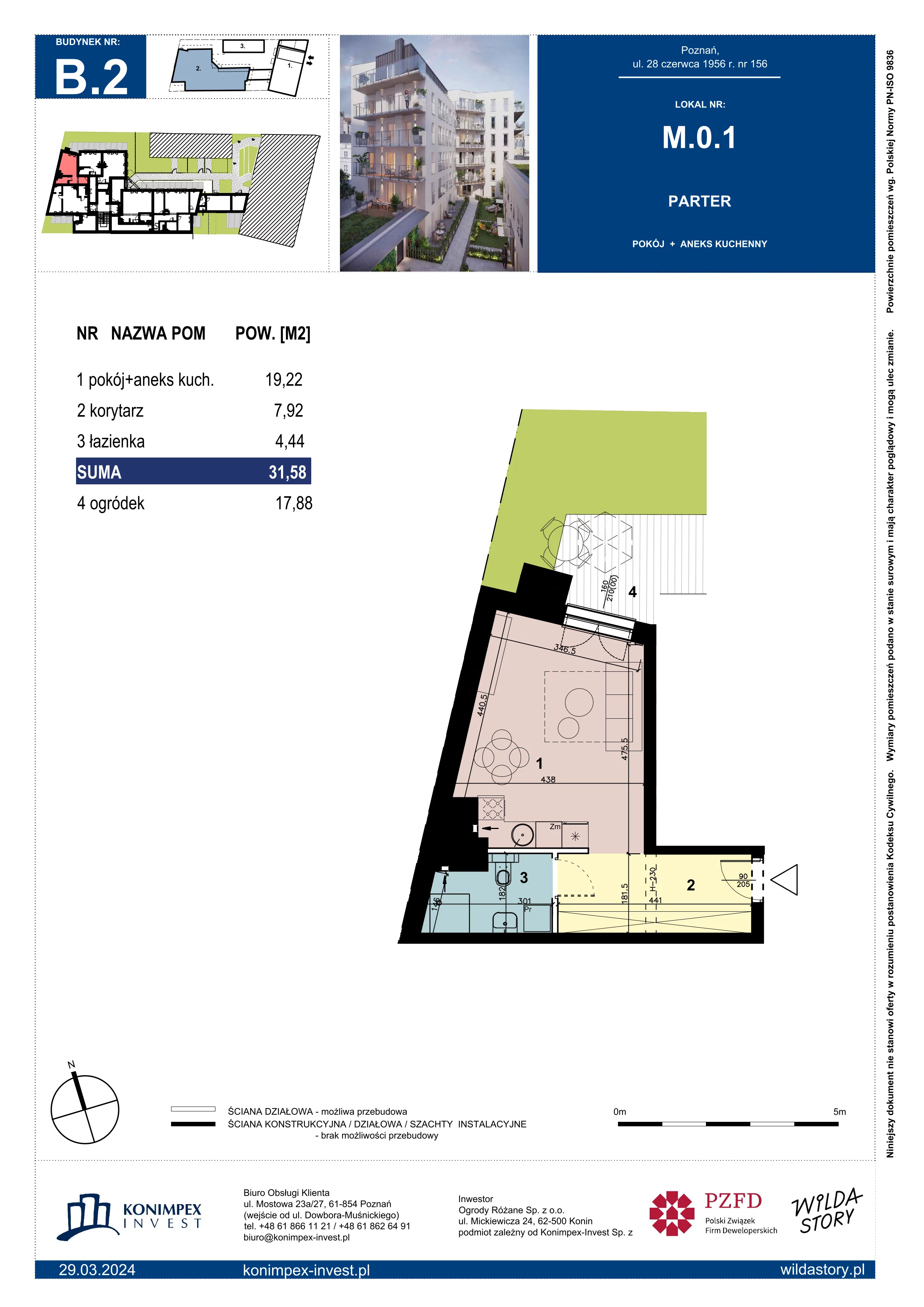 1 pokój, apartament 31,58 m², parter, oferta nr WS-B2-LM-M.0.1, Wilda Story, Poznań, Wilda, Wilda, ul. 28 Czerwca 1956 r. 156