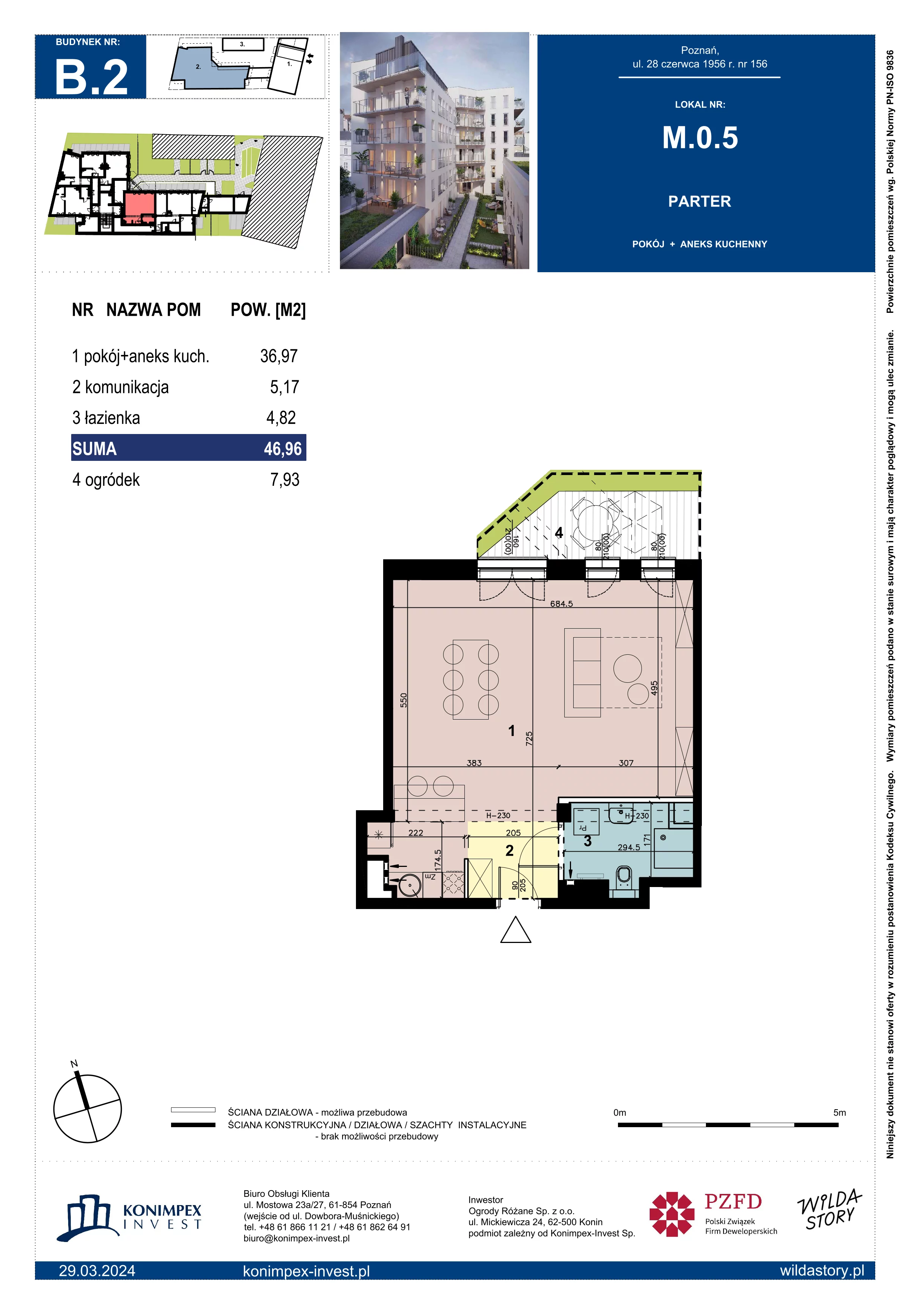 1 pokój, mieszkanie 46,96 m², parter, oferta nr WS-B2-LM-M.0.5, Wilda Story, Poznań, Wilda, Wilda, ul. 28 Czerwca 1956 r. 156