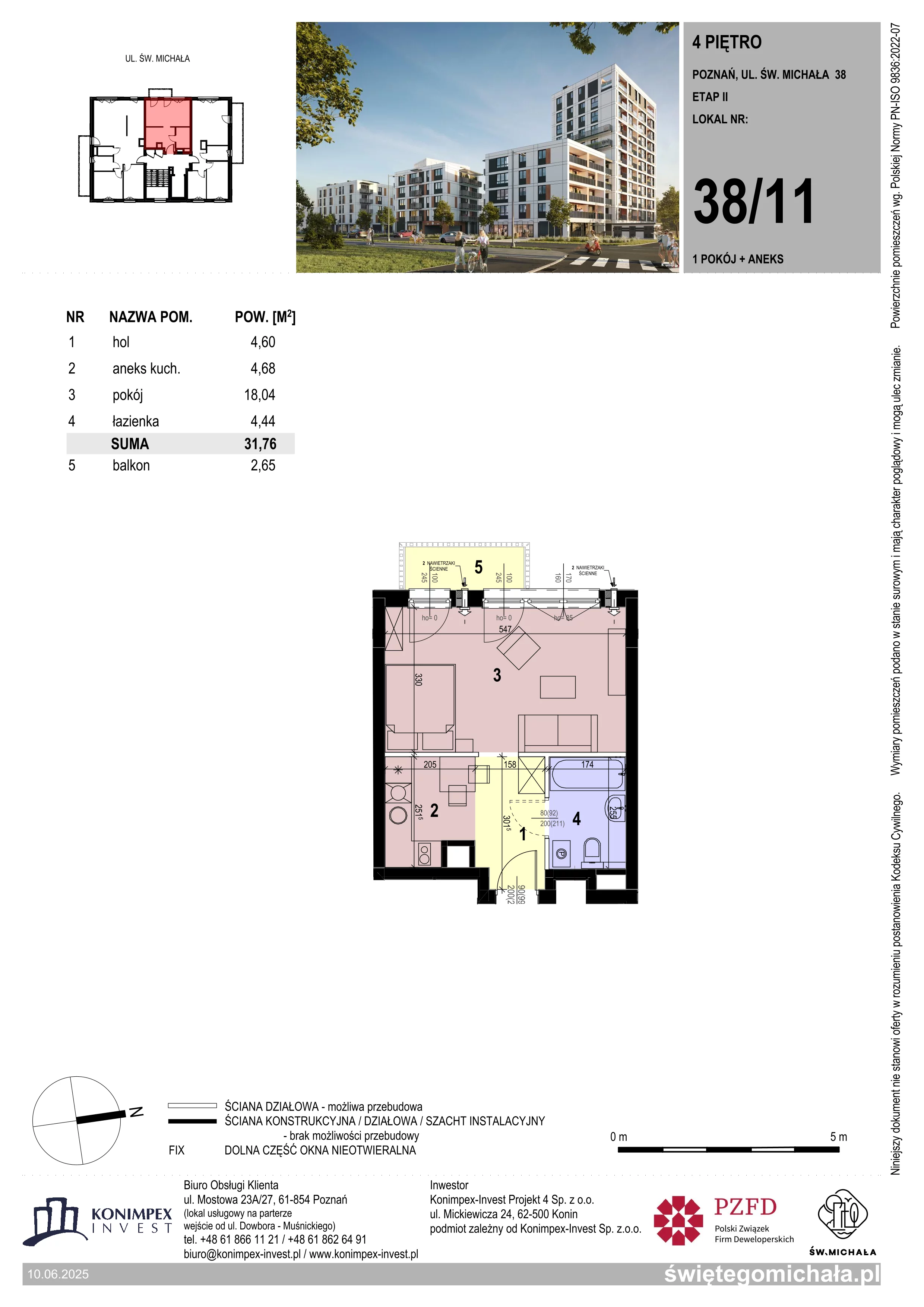 1 pokój, mieszkanie 31,76 m², piętro 4, oferta nr SM2-B-LM-38_11, Świętego Michała, Poznań, Ostrów Tumski-Śródka-Zawady-Komandoria, Śródka, ul. Świętego Michała 34, 36, 38, 40