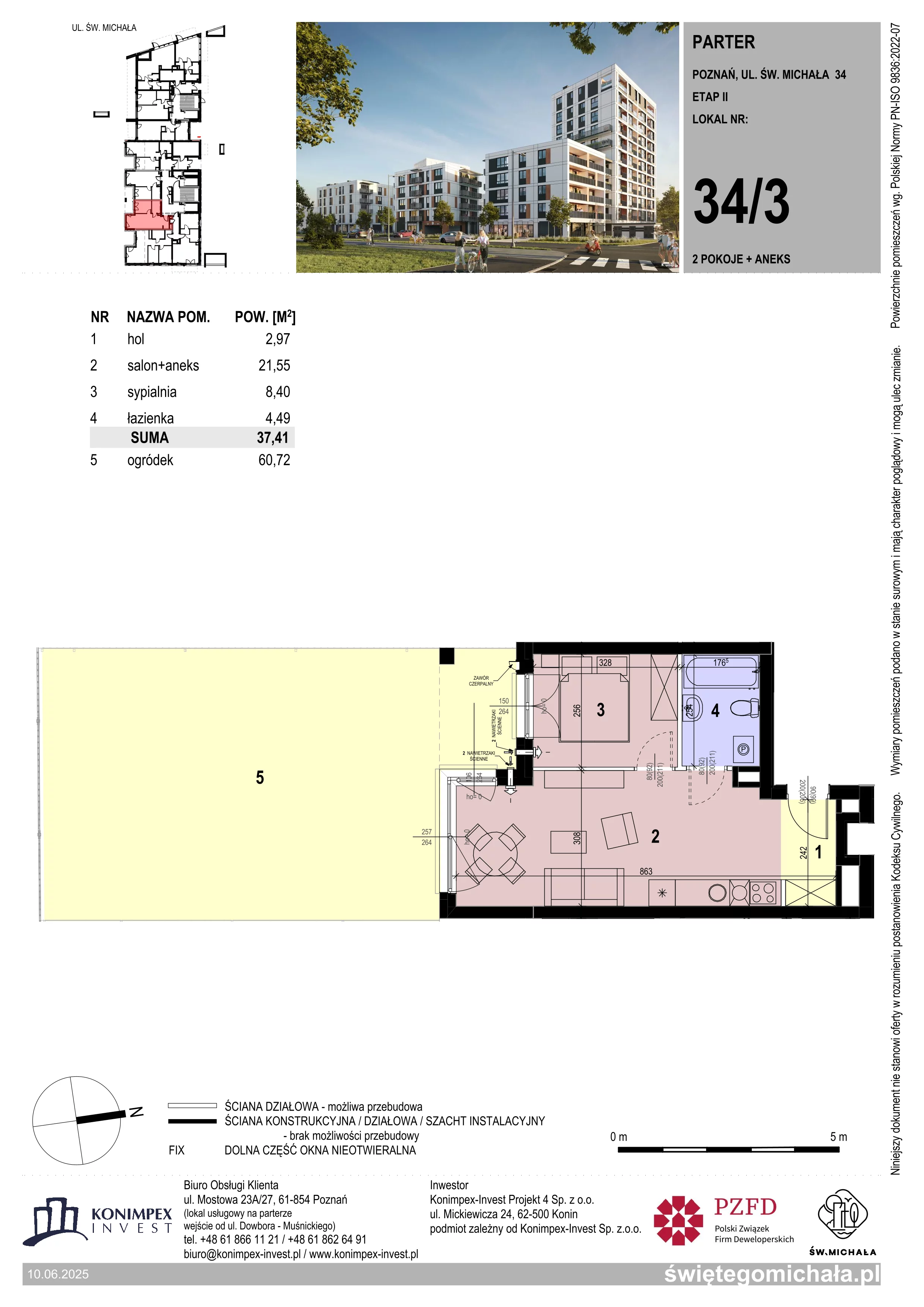 2 pokoje, mieszkanie 37,41 m², parter, oferta nr SM2-A1-LM-34_03, Świętego Michała, Poznań, Ostrów Tumski-Śródka-Zawady-Komandoria, Śródka, ul. Świętego Michała 34, 36, 38, 40