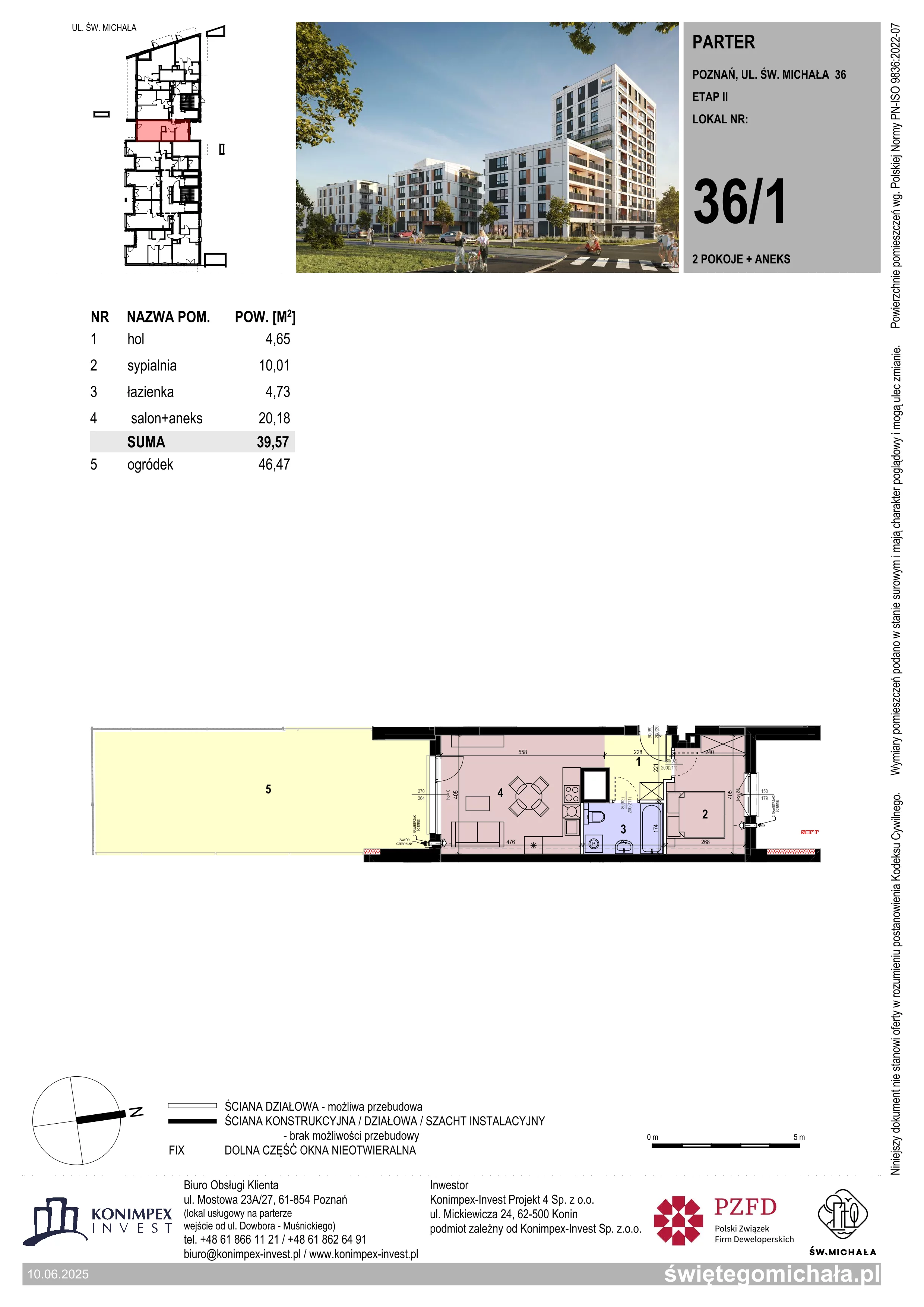2 pokoje, mieszkanie 39,57 m², parter, oferta nr SM2-A2-LM-36_01, Świętego Michała, Poznań, Ostrów Tumski-Śródka-Zawady-Komandoria, Śródka, ul. Świętego Michała 34, 36, 38, 40