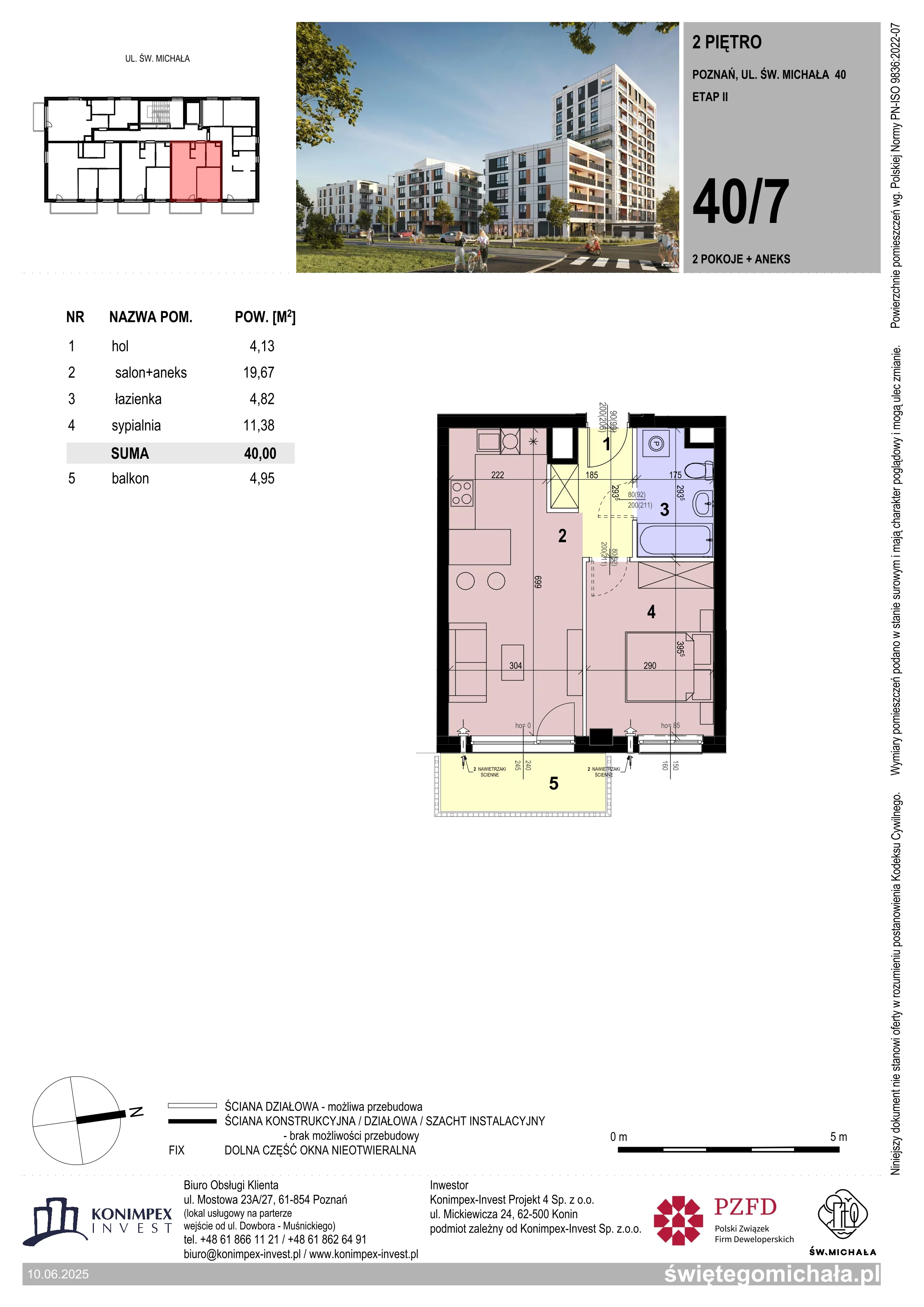 2 pokoje, mieszkanie 40,00 m², piętro 2, oferta nr SM2-C-LM-40_07, Świętego Michała, Poznań, Ostrów Tumski-Śródka-Zawady-Komandoria, Śródka, ul. Świętego Michała 34, 36, 38, 40
