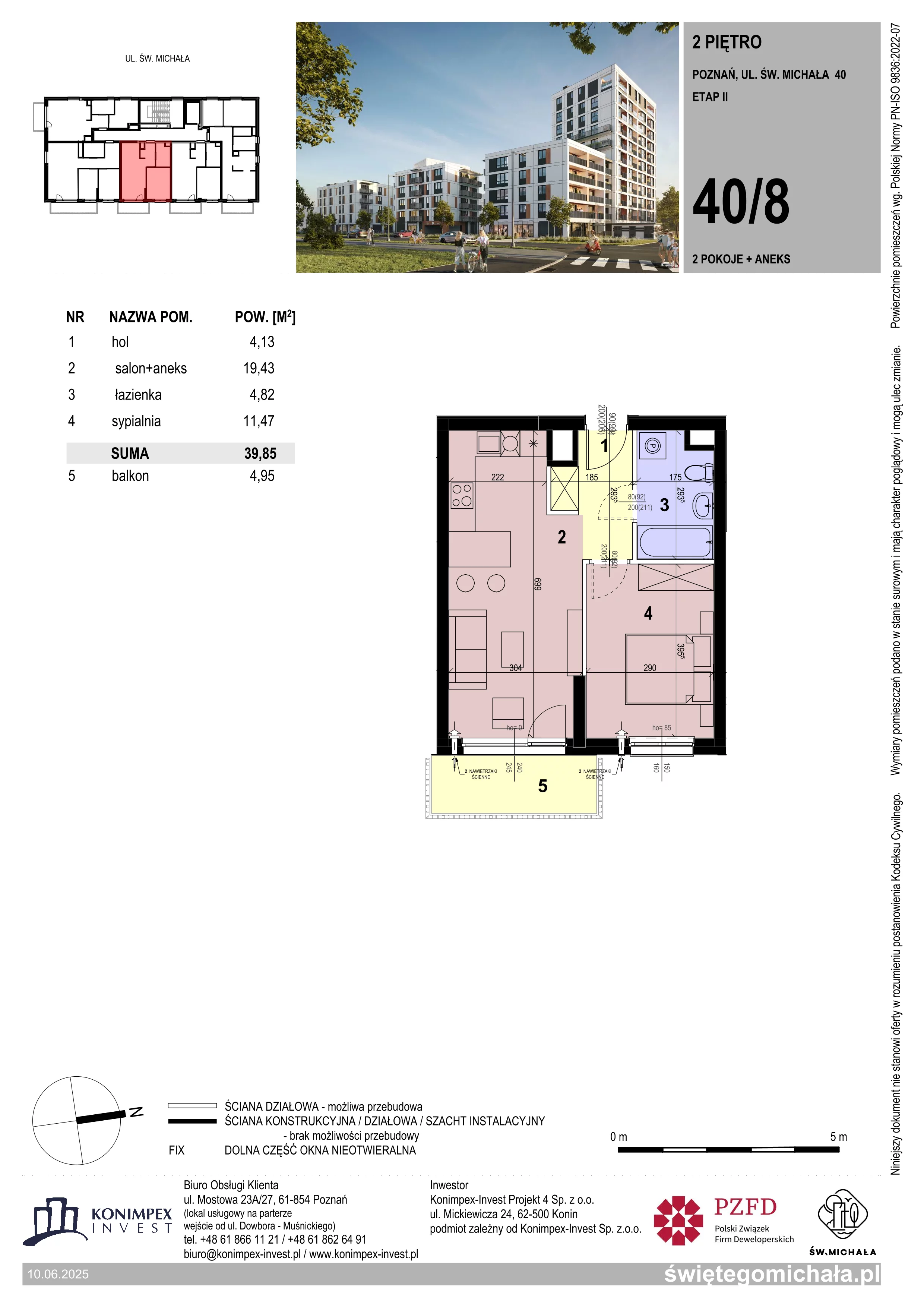 2 pokoje, mieszkanie 39,85 m², piętro 2, oferta nr SM2-C-LM-40_08, Świętego Michała, Poznań, Ostrów Tumski-Śródka-Zawady-Komandoria, Śródka, ul. Świętego Michała 34, 36, 38, 40