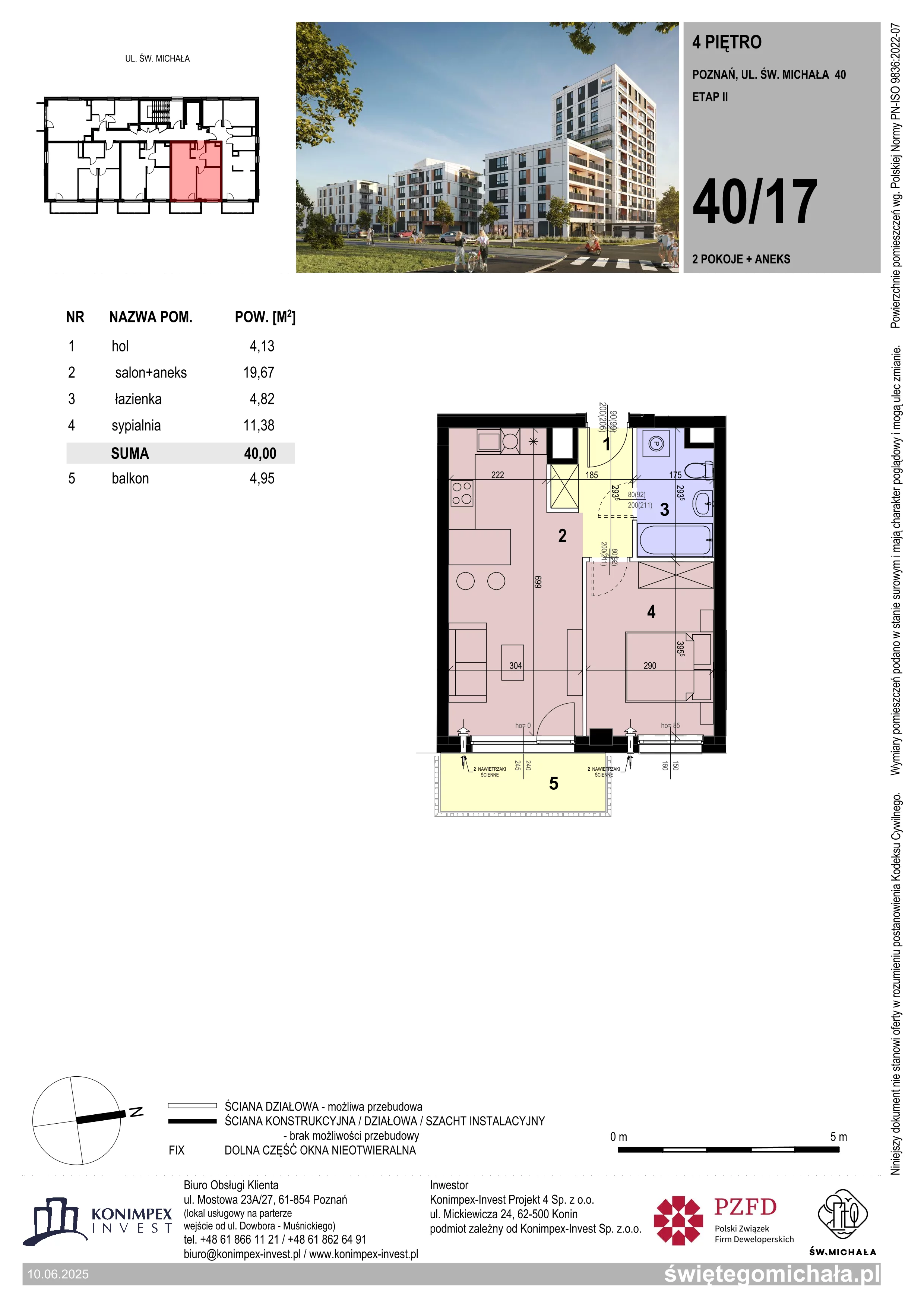 2 pokoje, mieszkanie 40,00 m², piętro 4, oferta nr SM2-C-LM-40_17, Świętego Michała, Poznań, Ostrów Tumski-Śródka-Zawady-Komandoria, Śródka, ul. Świętego Michała 34, 36, 38, 40