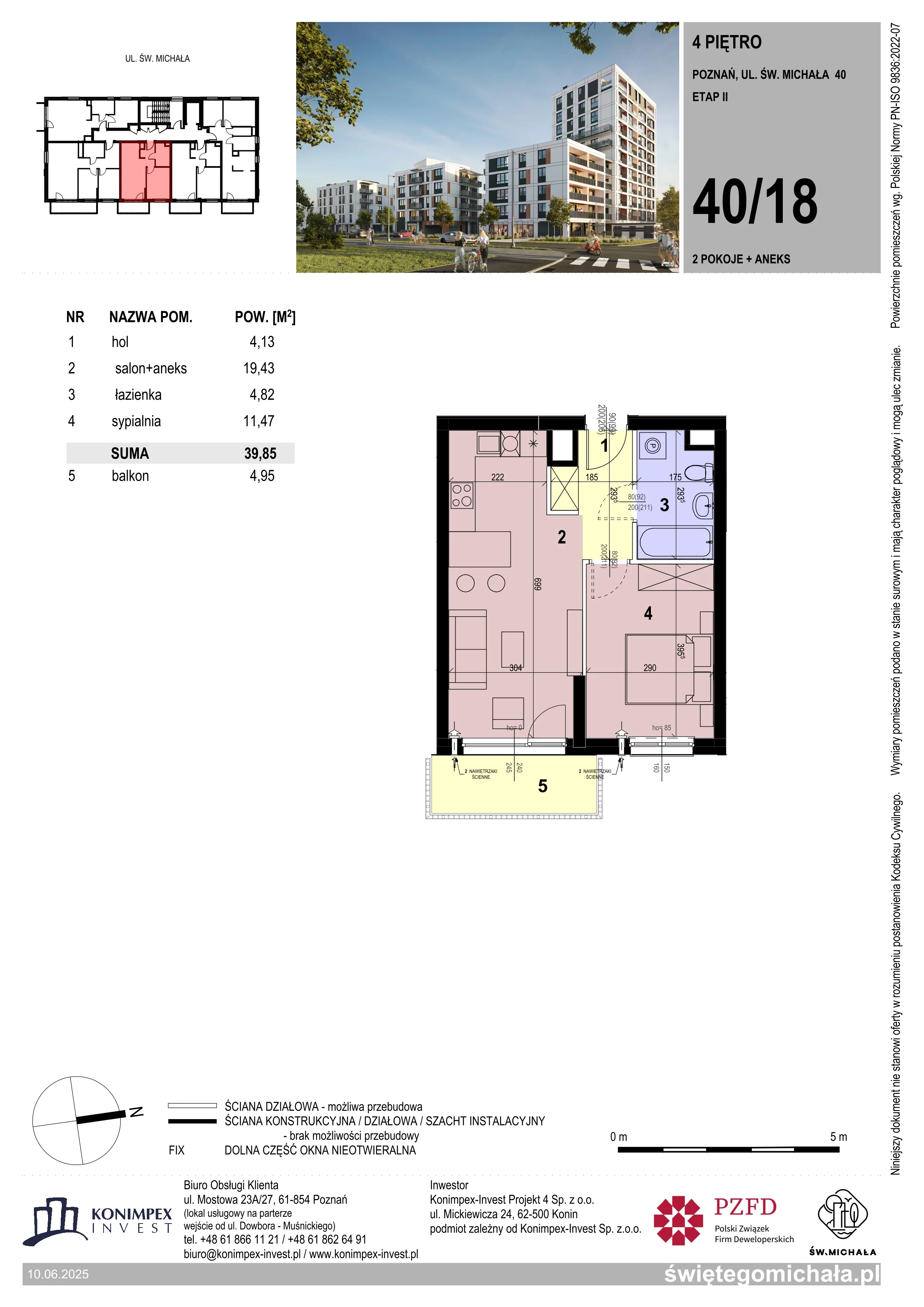 2 pokoje, mieszkanie 39,85 m², piętro 4, oferta nr SM2-C-LM-40_18, Świętego Michała, Poznań, Ostrów Tumski-Śródka-Zawady-Komandoria, Śródka, ul. Świętego Michała 34, 36, 38, 40