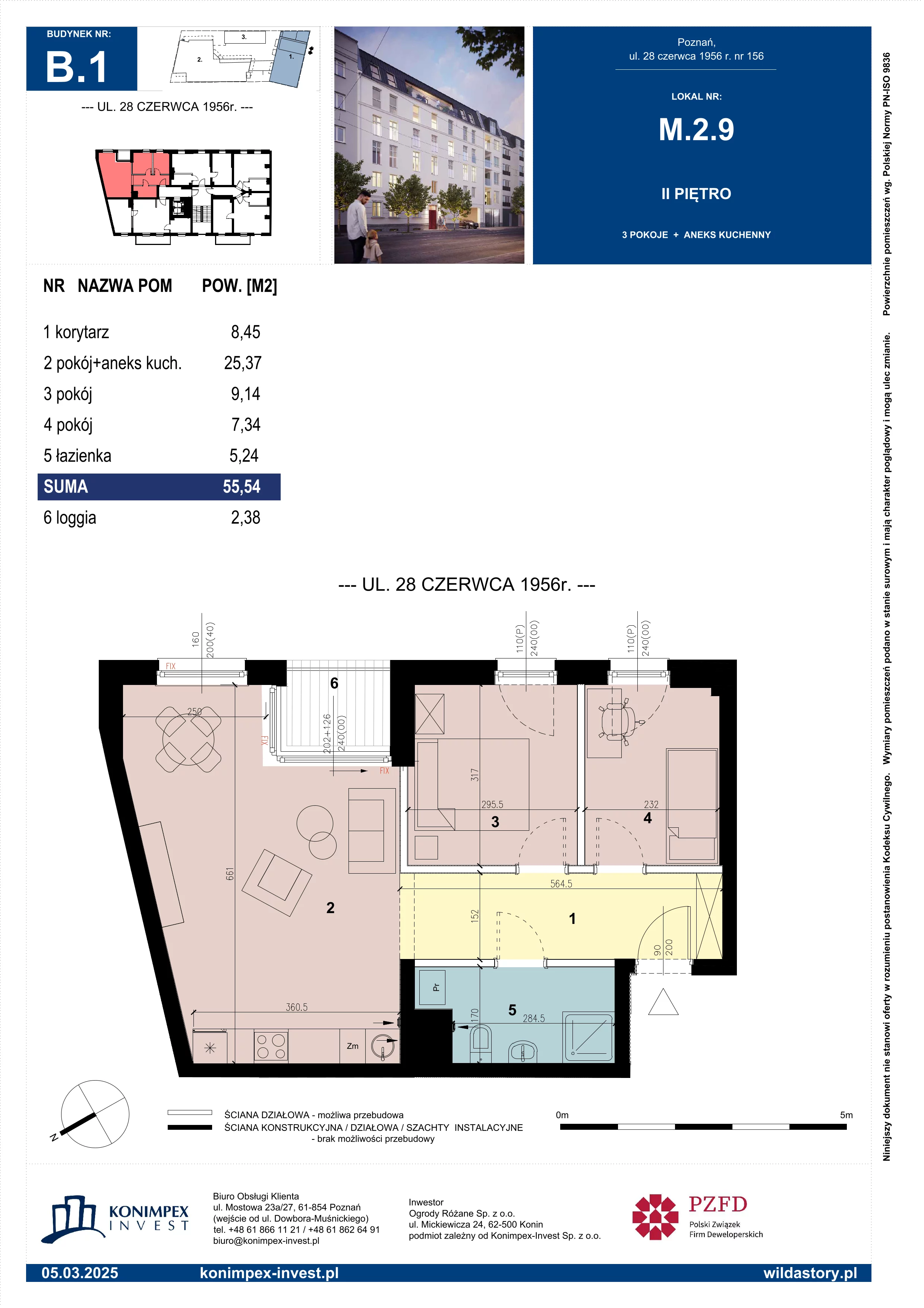 3 pokoje, apartament 55,54 m², piętro 2, oferta nr WS-B1-LM-M.2.9, Wilda Story, Poznań, Wilda, Wilda, ul. 28 Czerwca 1956 r. 156