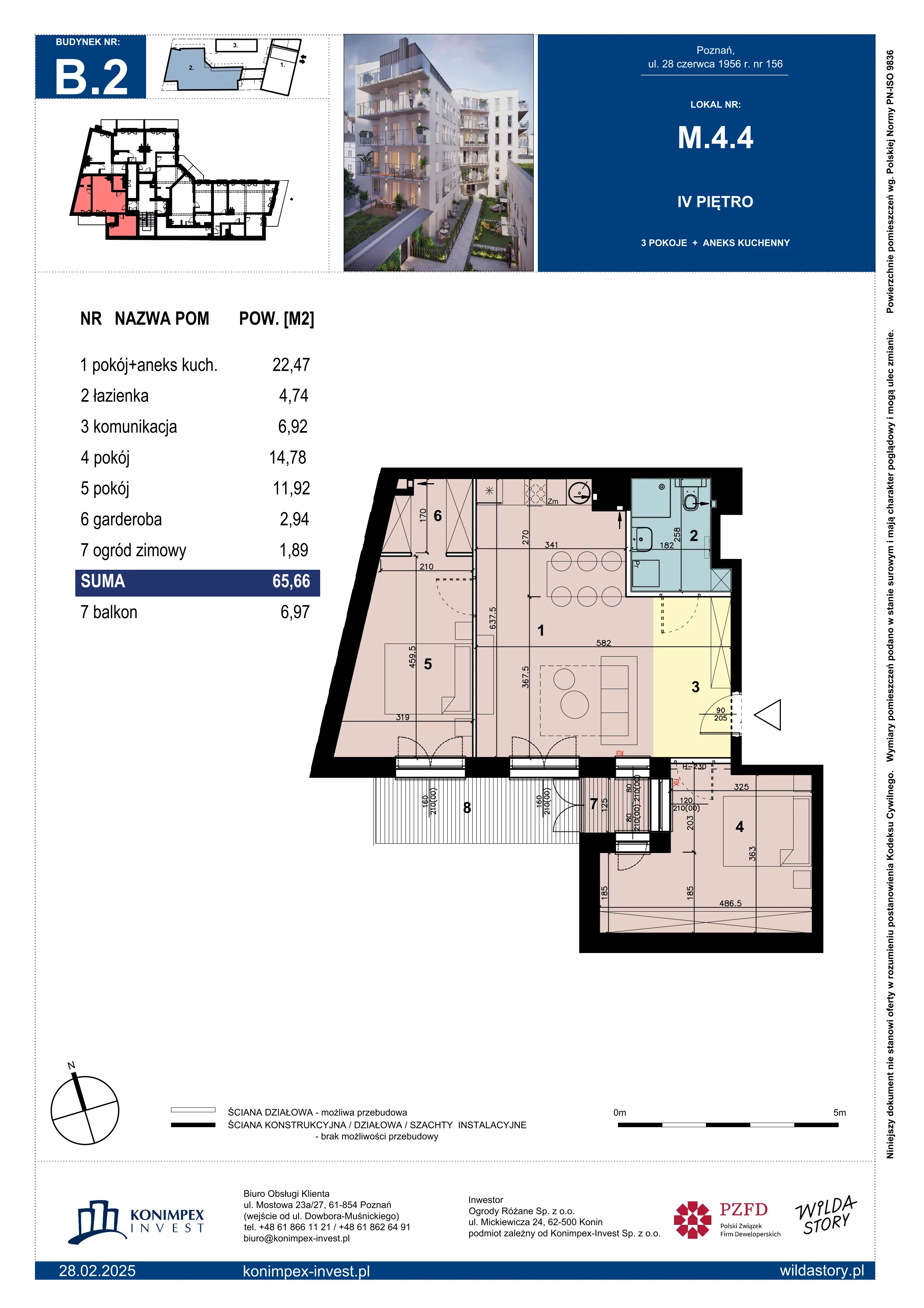 3 pokoje, mieszkanie 65,66 m², piętro 4, oferta nr WS-B2-LM-M.4.4, Wilda Story, Poznań, Wilda, Wilda, ul. 28 Czerwca 1956 r. 156