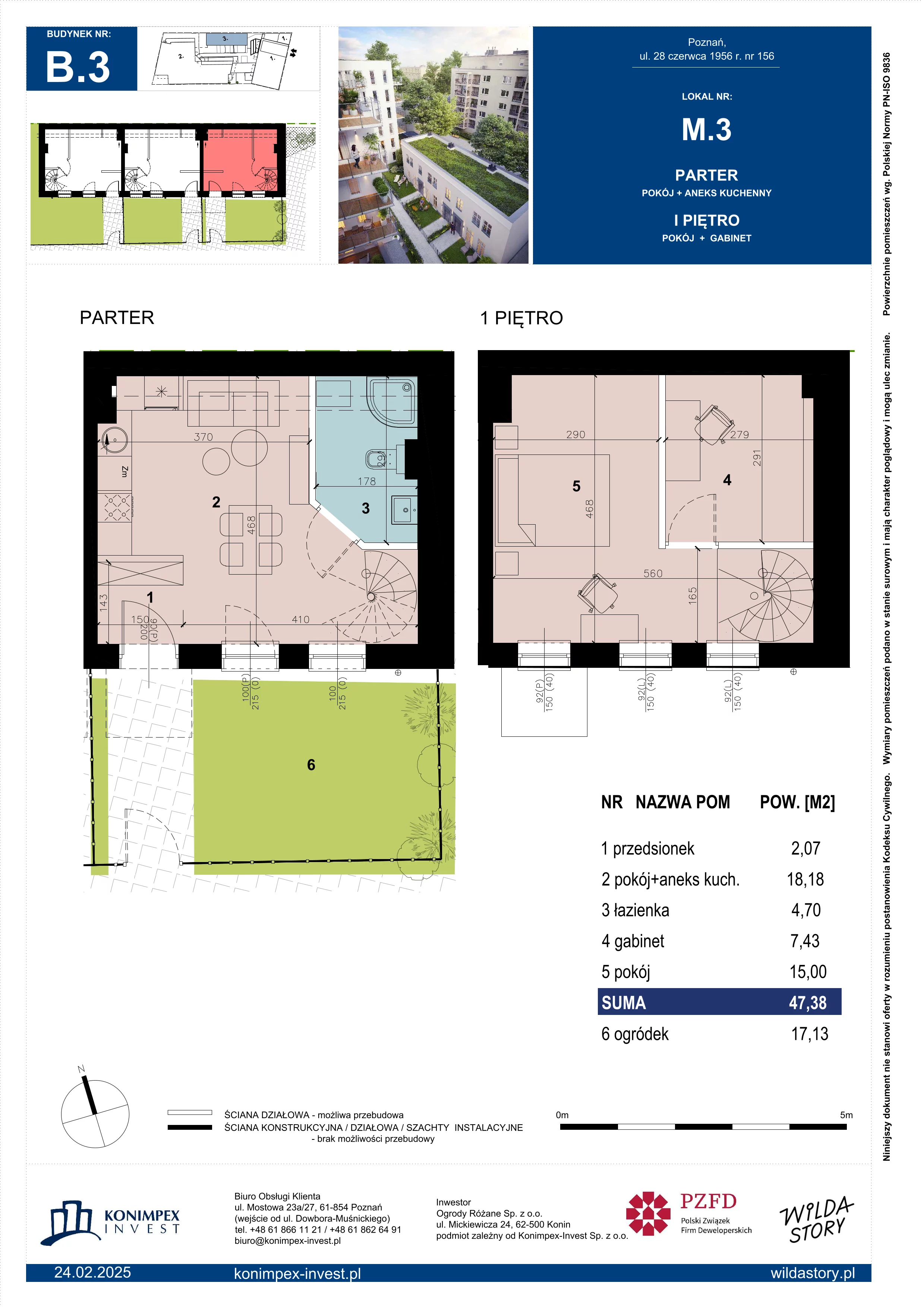 3 pokoje, mieszkanie 47,38 m², parter, oferta nr WS-B3-LM-M.3, Wilda Story, Poznań, Wilda, Wilda, ul. 28 Czerwca 1956 r. 156