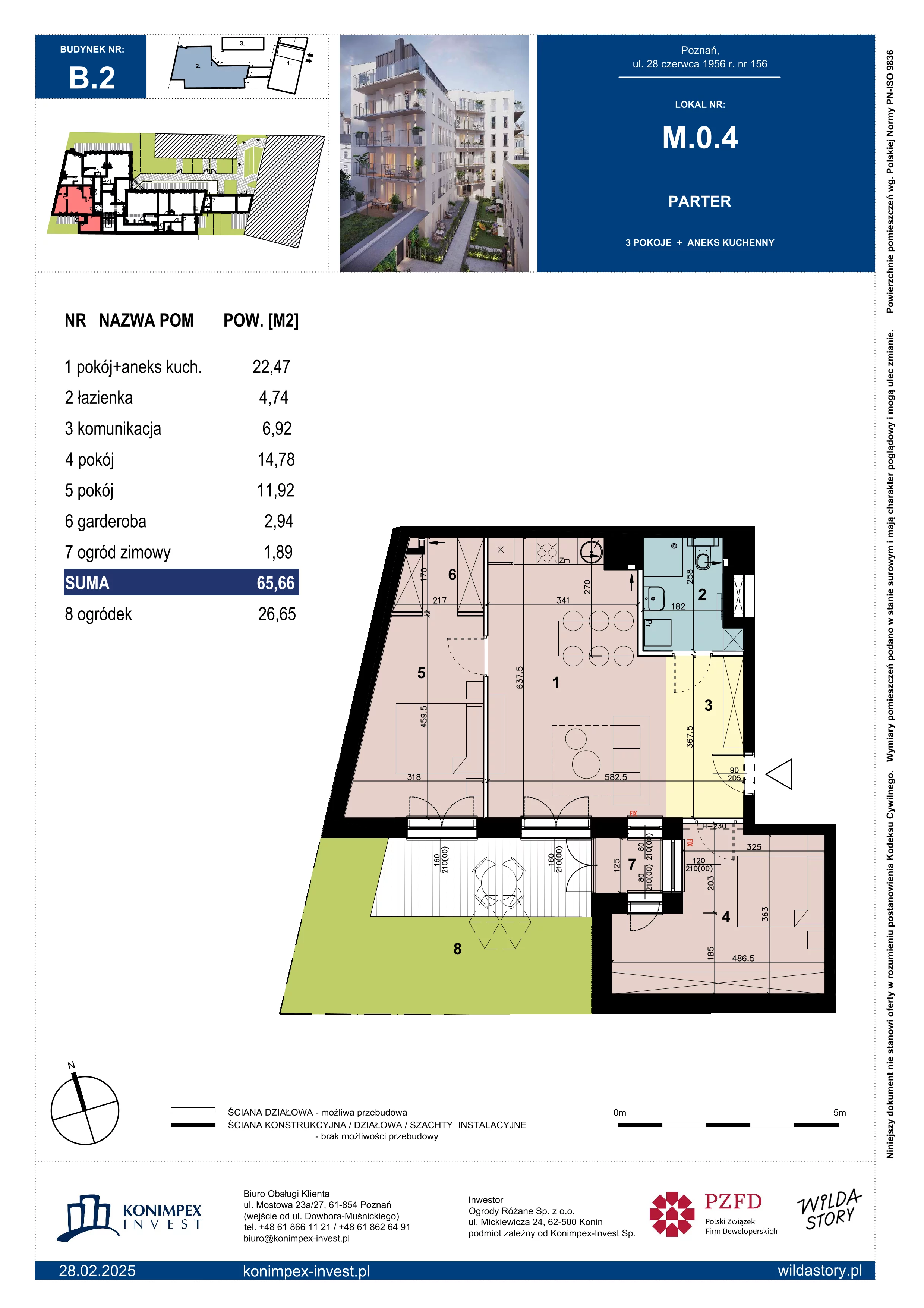 3 pokoje, mieszkanie 65,66 m², parter, oferta nr WS-B2-LM-M.0.4, Wilda Story, Poznań, Wilda, Wilda, ul. 28 Czerwca 1956 r. 156