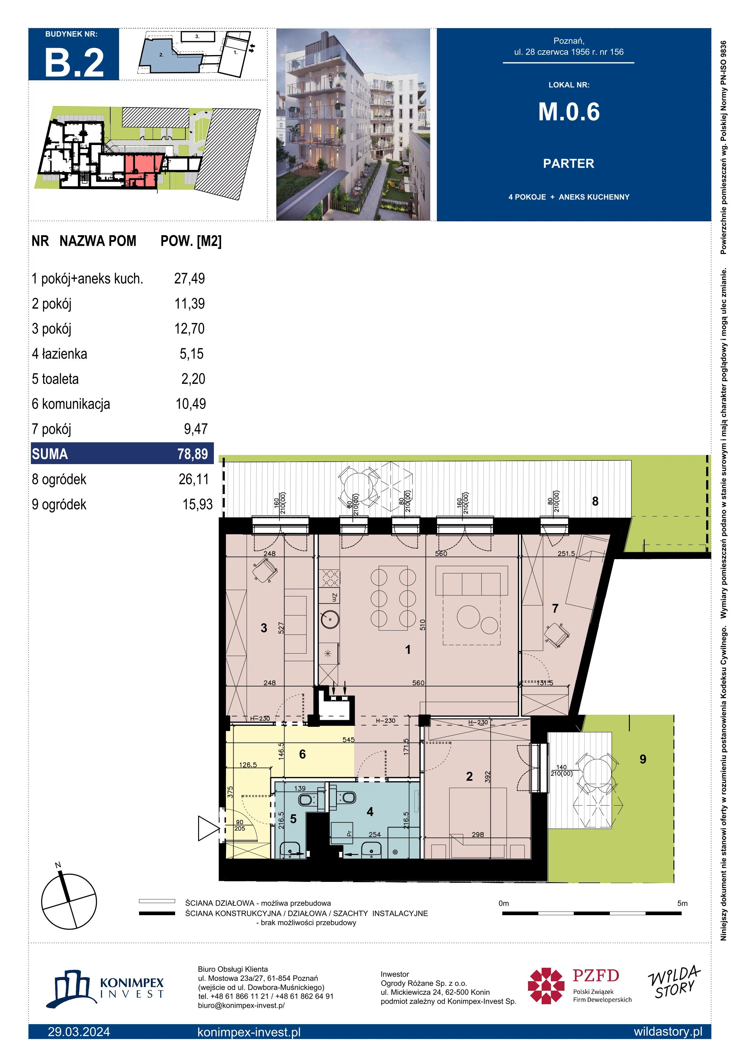 3 pokoje, mieszkanie 78,89 m², parter, oferta nr WS-B2-LM-M.0.6, Wilda Story, Poznań, Wilda, Wilda, ul. 28 Czerwca 1956 r. 156