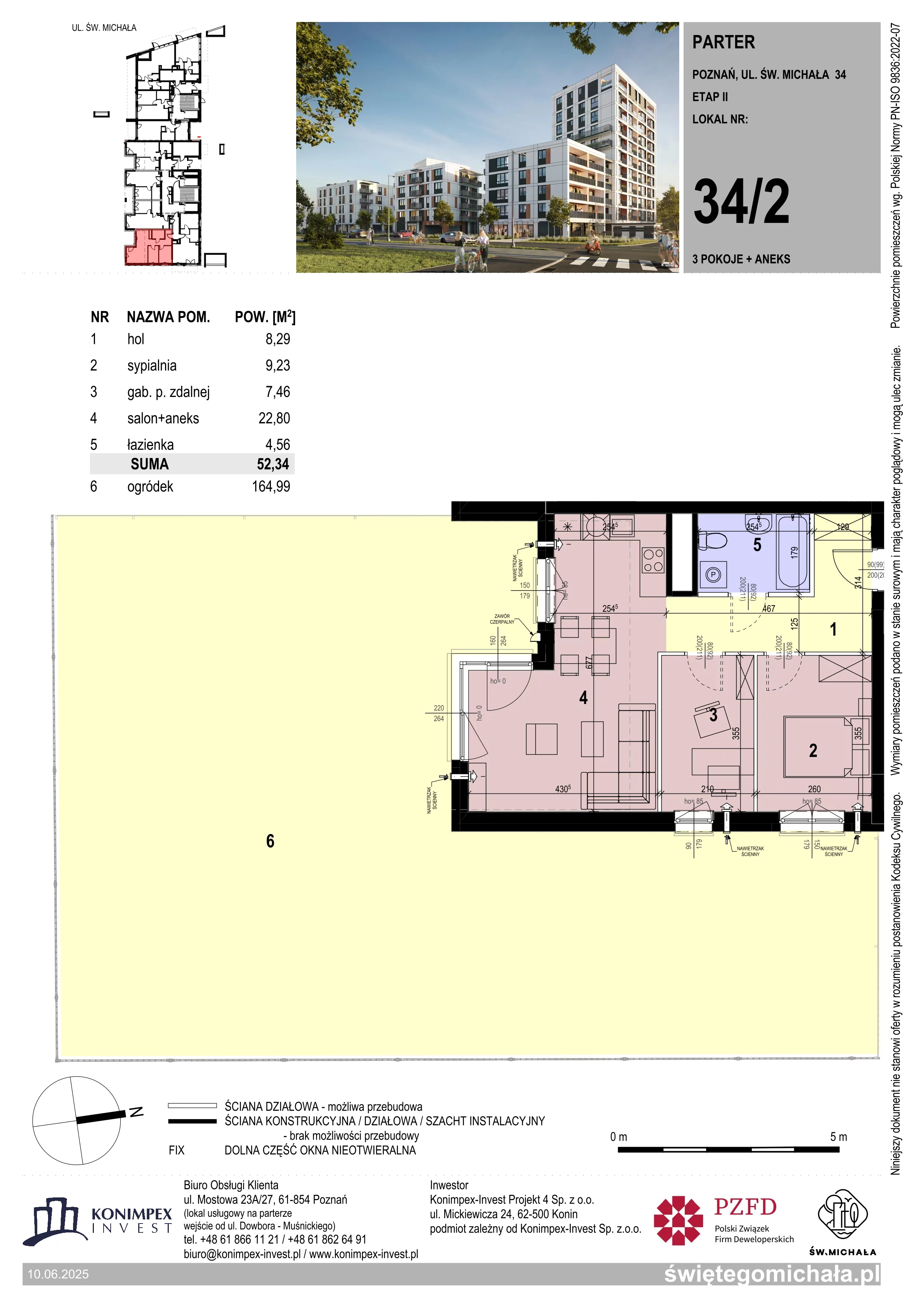 3 pokoje, mieszkanie 52,34 m², parter, oferta nr SM2-A1-LM-34_02, Świętego Michała, Poznań, Ostrów Tumski-Śródka-Zawady-Komandoria, Śródka, ul. Świętego Michała 34, 36, 38, 40