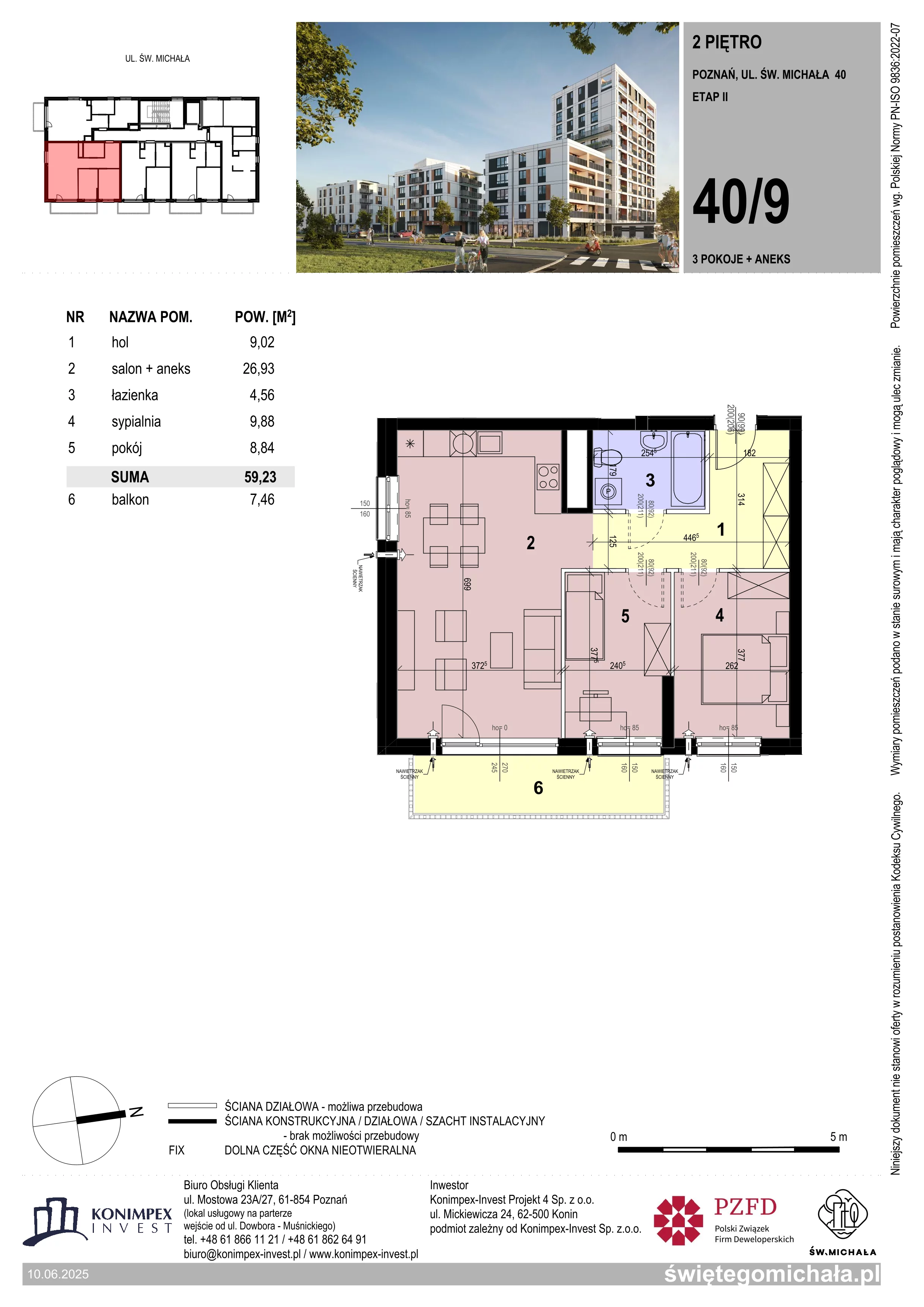 3 pokoje, mieszkanie 59,23 m², piętro 2, oferta nr SM2-C-LM-40_09, Świętego Michała, Poznań, Ostrów Tumski-Śródka-Zawady-Komandoria, Śródka, ul. Świętego Michała 34, 36, 38, 40