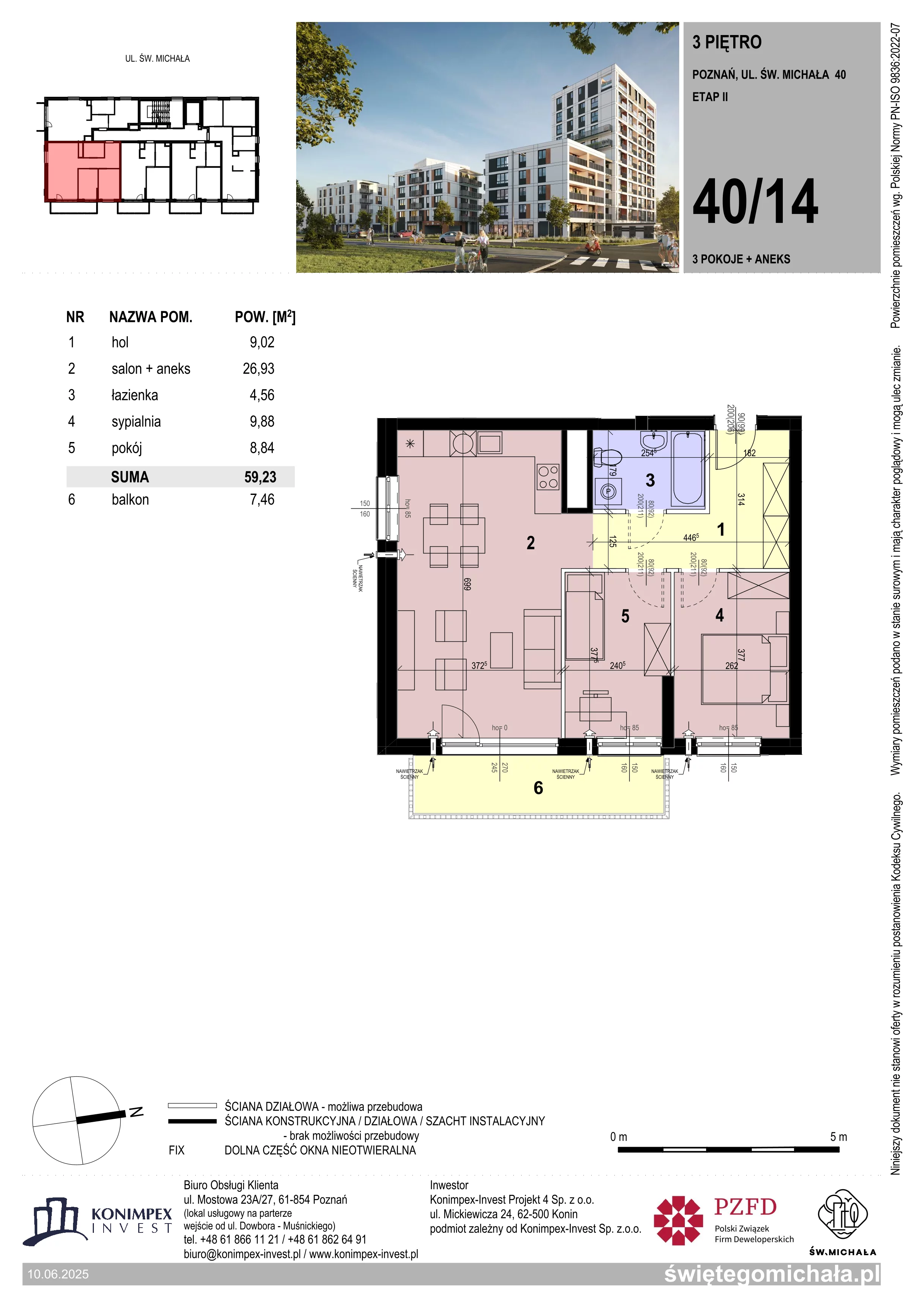 3 pokoje, mieszkanie 59,23 m², piętro 3, oferta nr SM2-C-LM-40_14, Świętego Michała, Poznań, Ostrów Tumski-Śródka-Zawady-Komandoria, Śródka, ul. Świętego Michała 34, 36, 38, 40