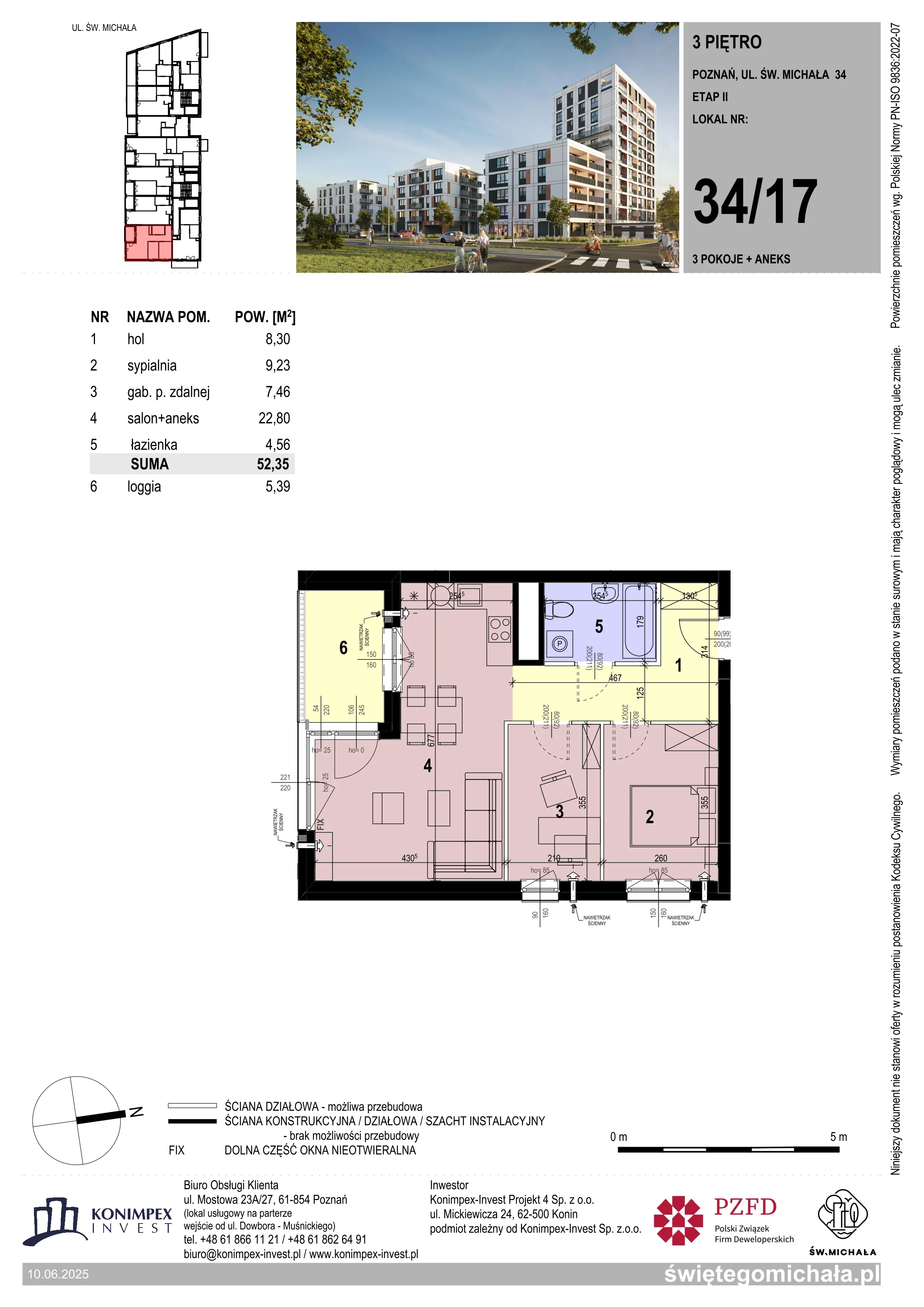 3 pokoje, mieszkanie 52,35 m², piętro 3, oferta nr SM2-A1-LM-34_17, Świętego Michała, Poznań, Ostrów Tumski-Śródka-Zawady-Komandoria, Śródka, ul. Świętego Michała 34, 36, 38, 40