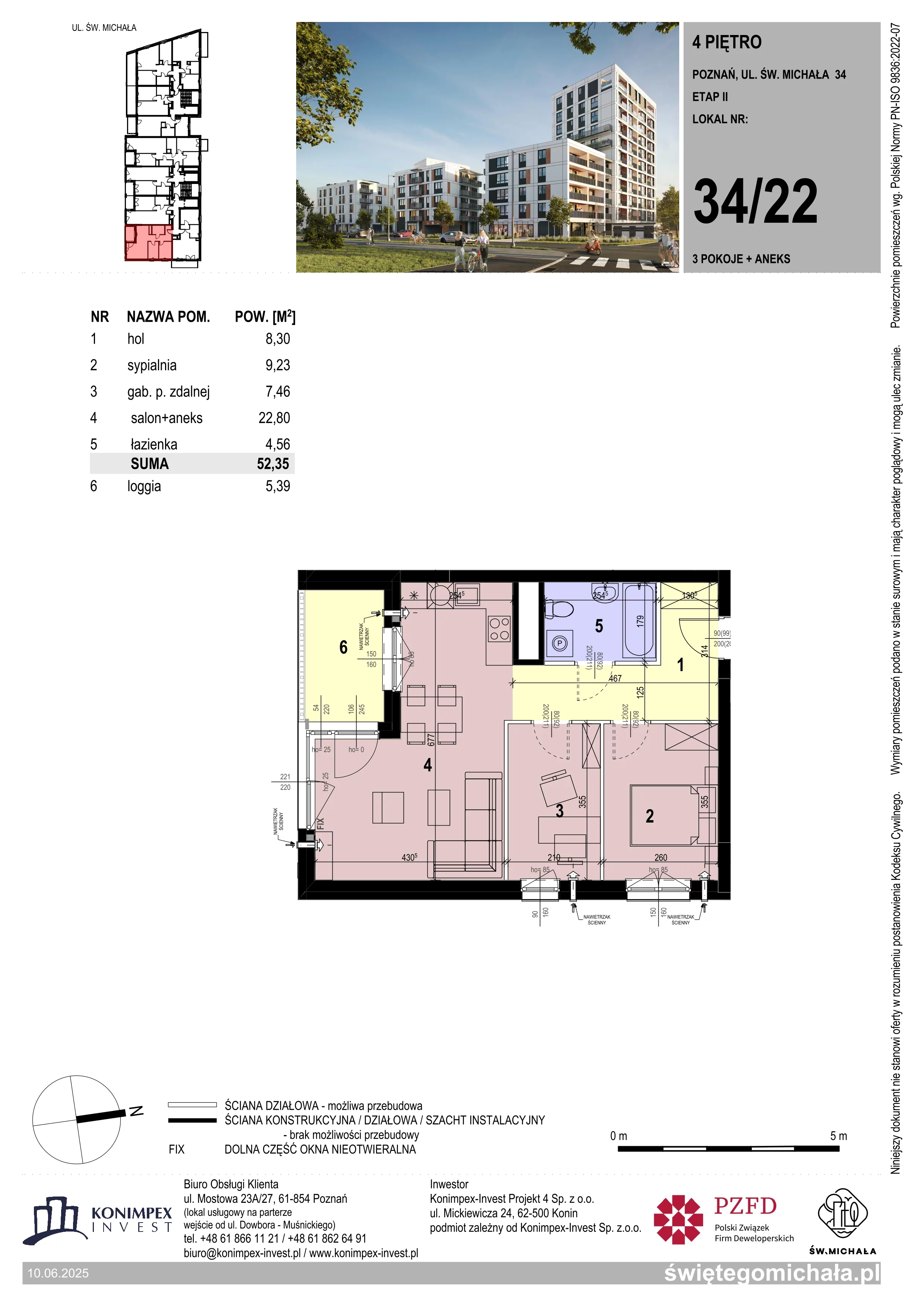 3 pokoje, mieszkanie 52,35 m², piętro 4, oferta nr SM2-A1-LM-34_22, Świętego Michała, Poznań, Ostrów Tumski-Śródka-Zawady-Komandoria, Śródka, ul. Świętego Michała 34, 36, 38, 40